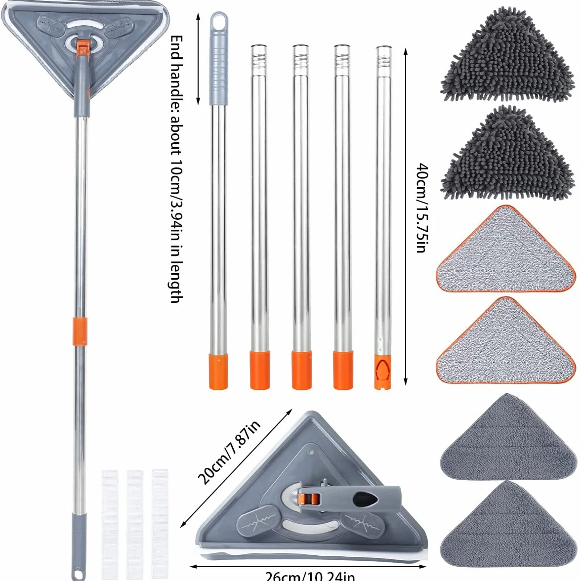 Mop do czyszczenia obrotowy o 360°, mop sufitowy z teleskopową rączką 205 cm, mop do czyszczenia z 6 wymiennymi podkładkami z mikrofibry do ściany (łączenie)