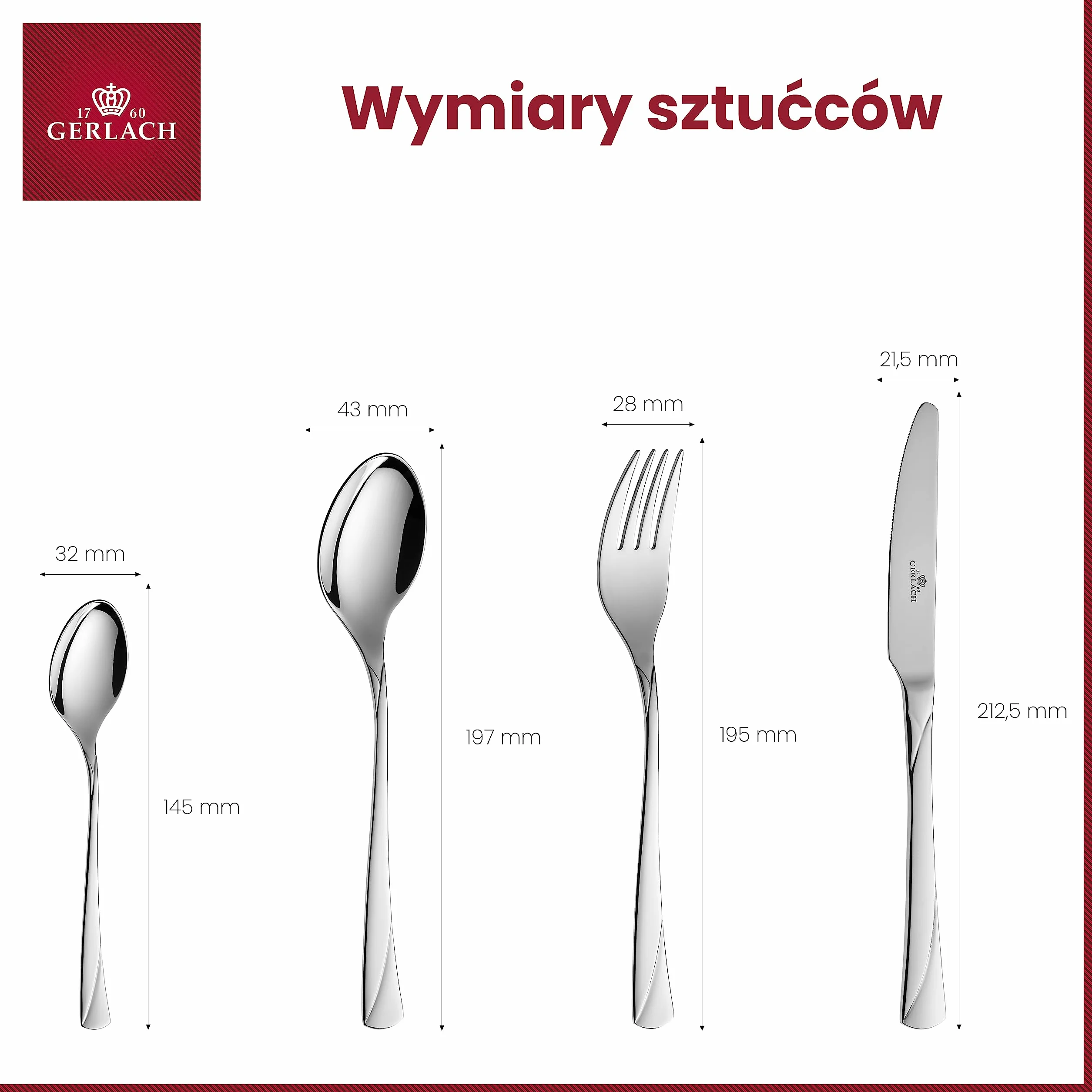 Gerlach Valor Zestaw Sztućców Dla 6 Osób Ze Stali Szlachetnej Nierdzewnej Komplet Łyżka Widelec Nóż Obiadowy Łyżeczka Do Mycia W Zmywarce Połysk 24 Elementy
