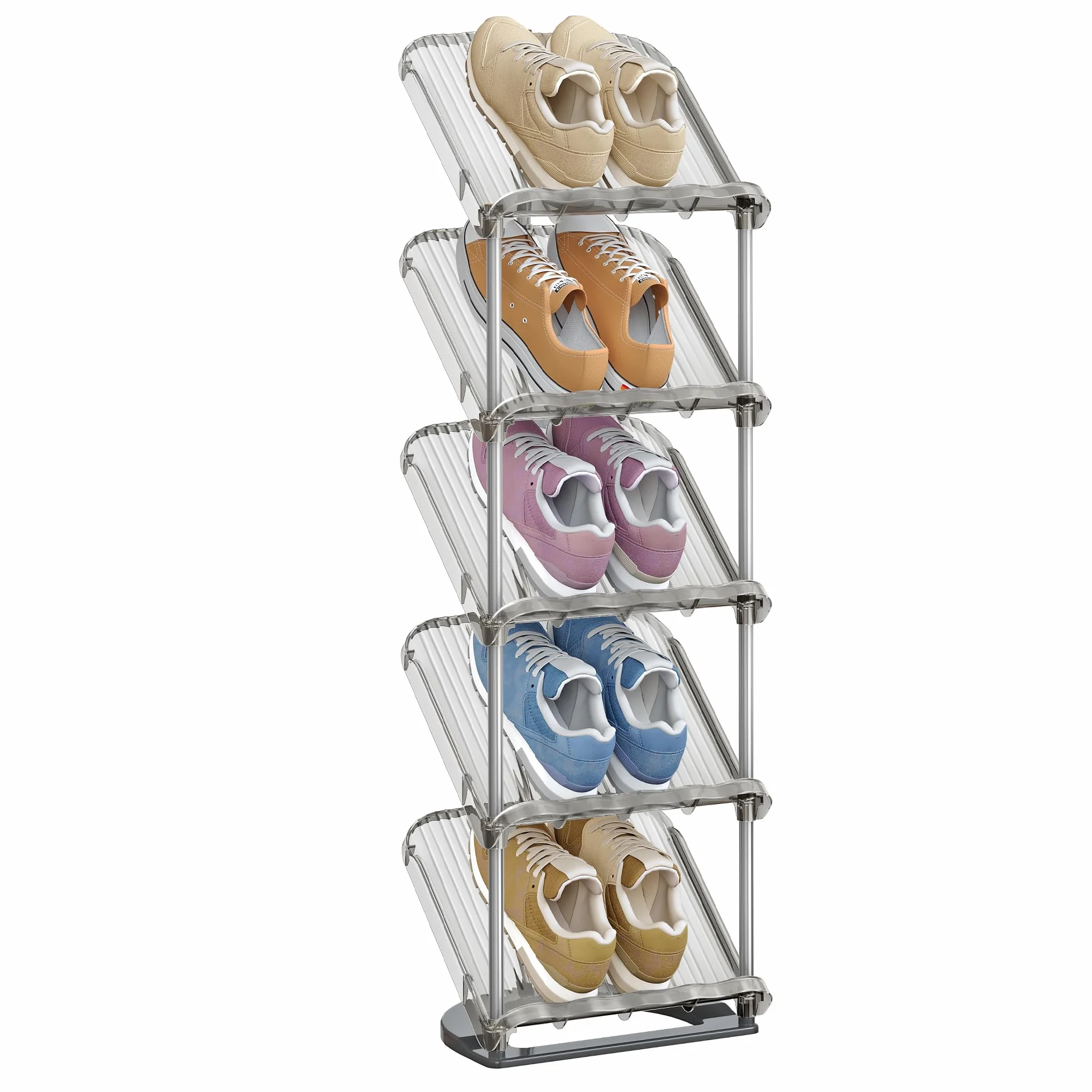 SONGMICS regał na buty 5 poziomów skośna półka plastik 24,5 x 28,4 x 102,5 cm szary LPC049GZ01