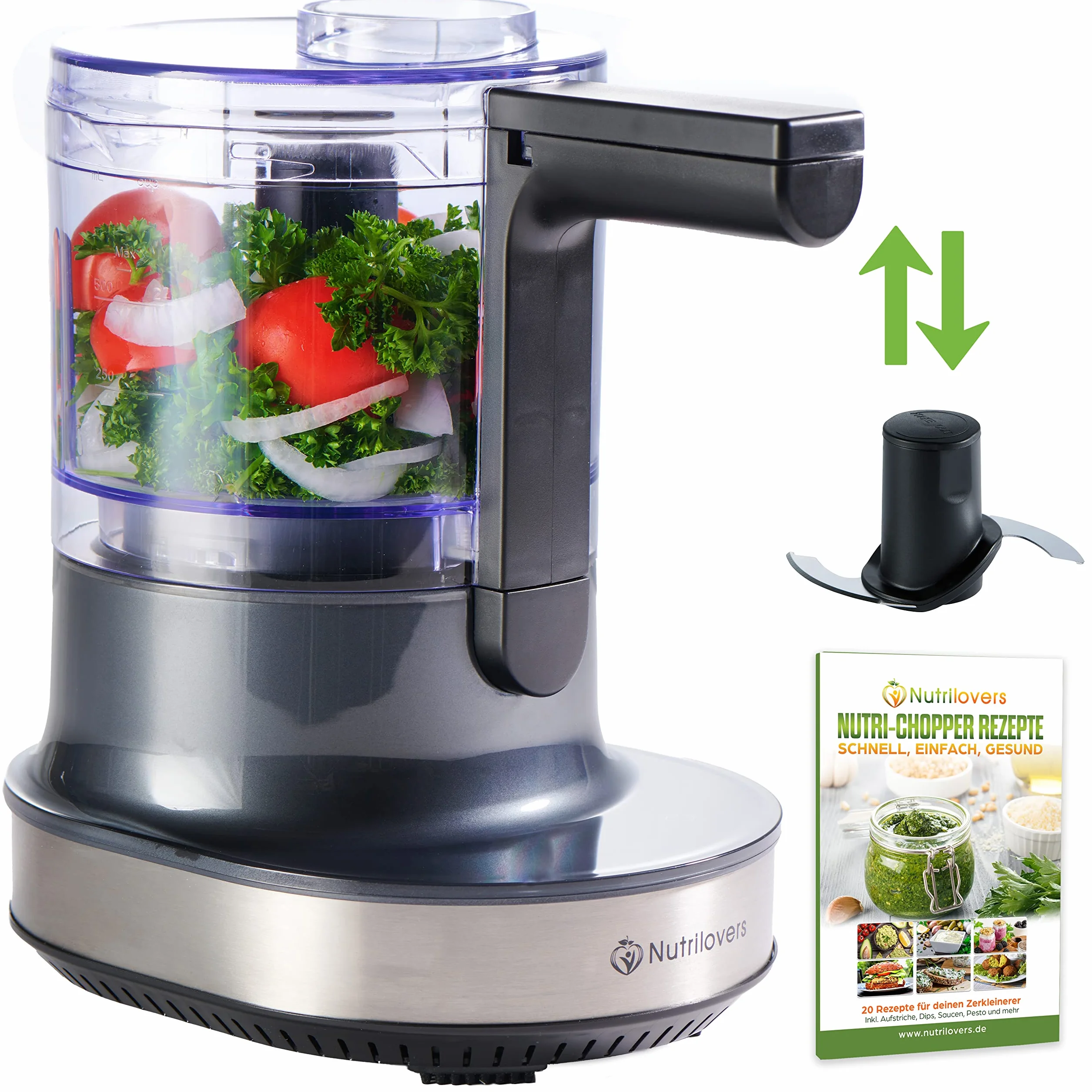 NUTRI-CHOPPER 4D rozdrabniacz kuchenny elektryczny z funkcją AUTO-BLADE, nie zawiera BPA, niemiecka marka, uniwersalny rozdrabniacz do cebuli, mięsa, orzechów pesto