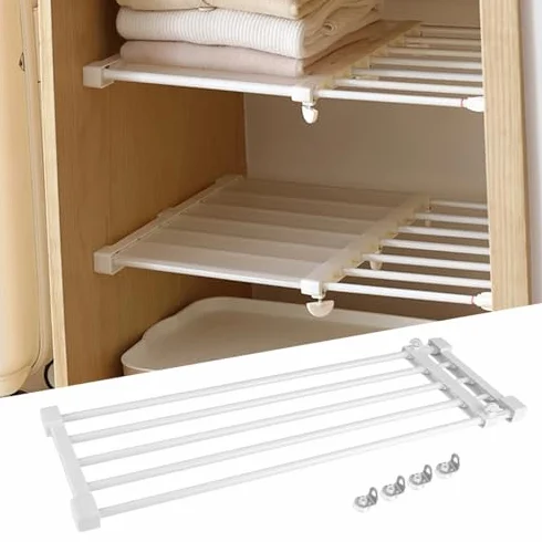 Ausla Teleskopowy Regał Garderobowy, Regulowany System Przechowywania DIY do Szafy, Kuchni, Sypialni, Łazienki, 70-120cm