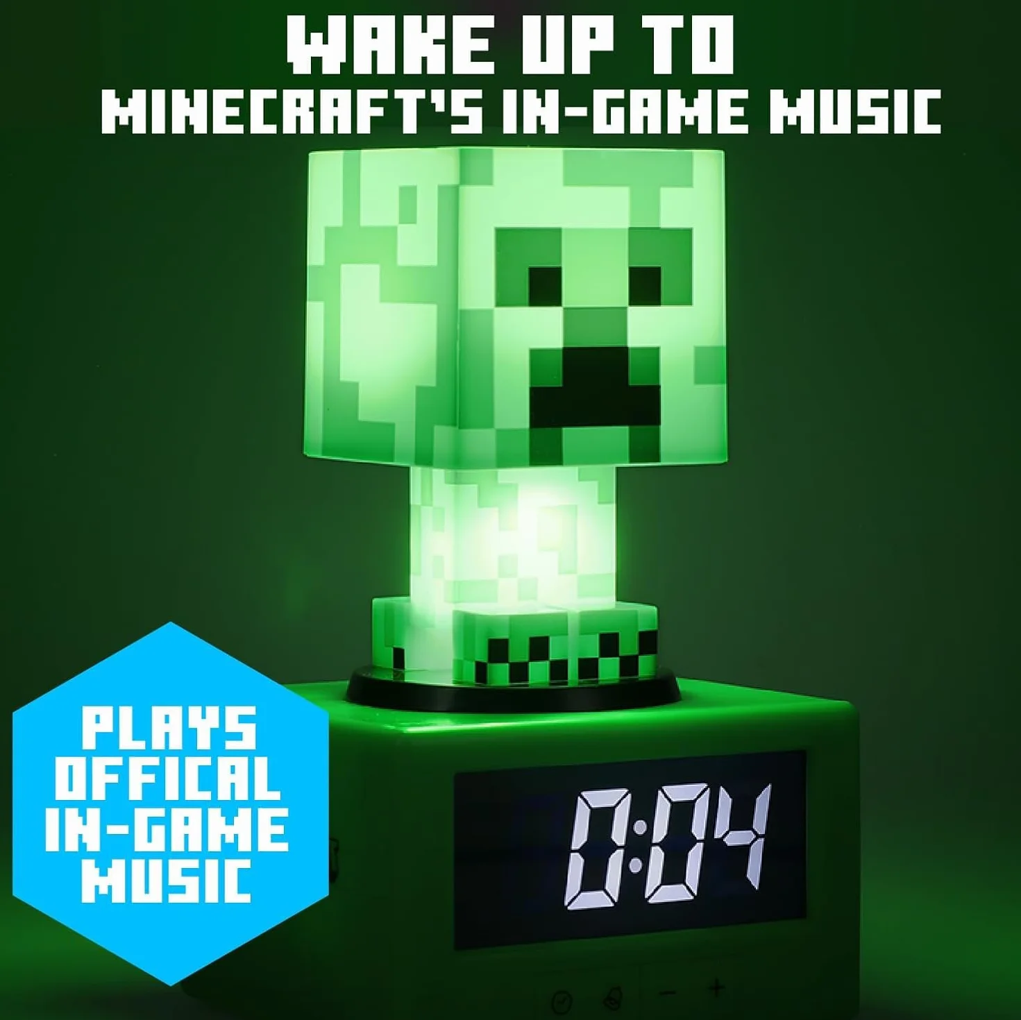 Paladone Minecraft Creeper budzik – oficjalnie licencjonowana ikona z muzyką Minecraft i lampką nocną dla dzieci i młodzieży, akcesoria do pokoju gier, dla entuzjastów Minecraft, prezent nowości