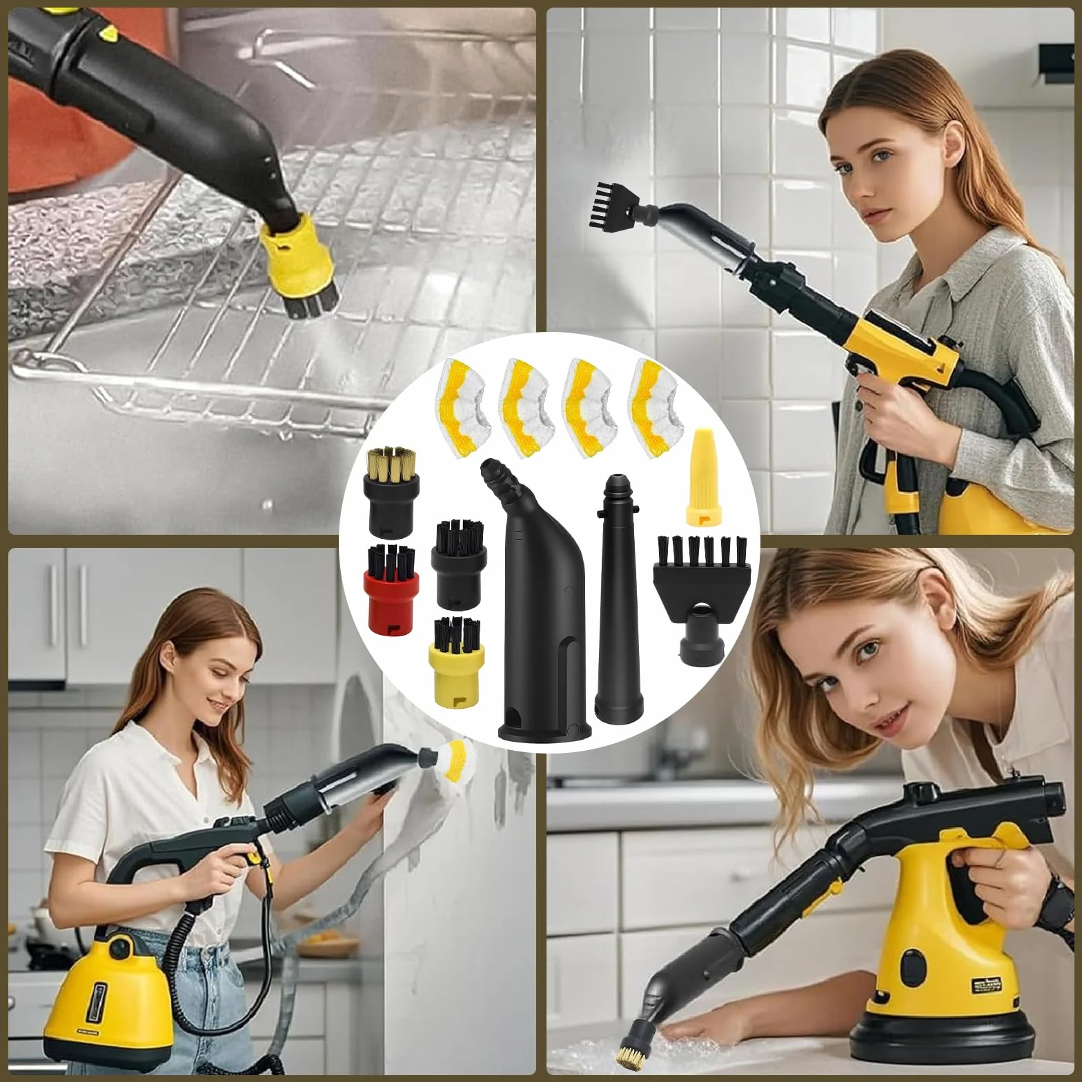Myjka parowa akcesoria do Kärcher Easyfix SC1 SC2 SC3 SC4, dysza ręczna, zestaw części zamiennych wraz z przedłużoną dyszą, okrągłą szczotką, szczotką do fug, ścierkami z mikrofibry, skrobakiem do
