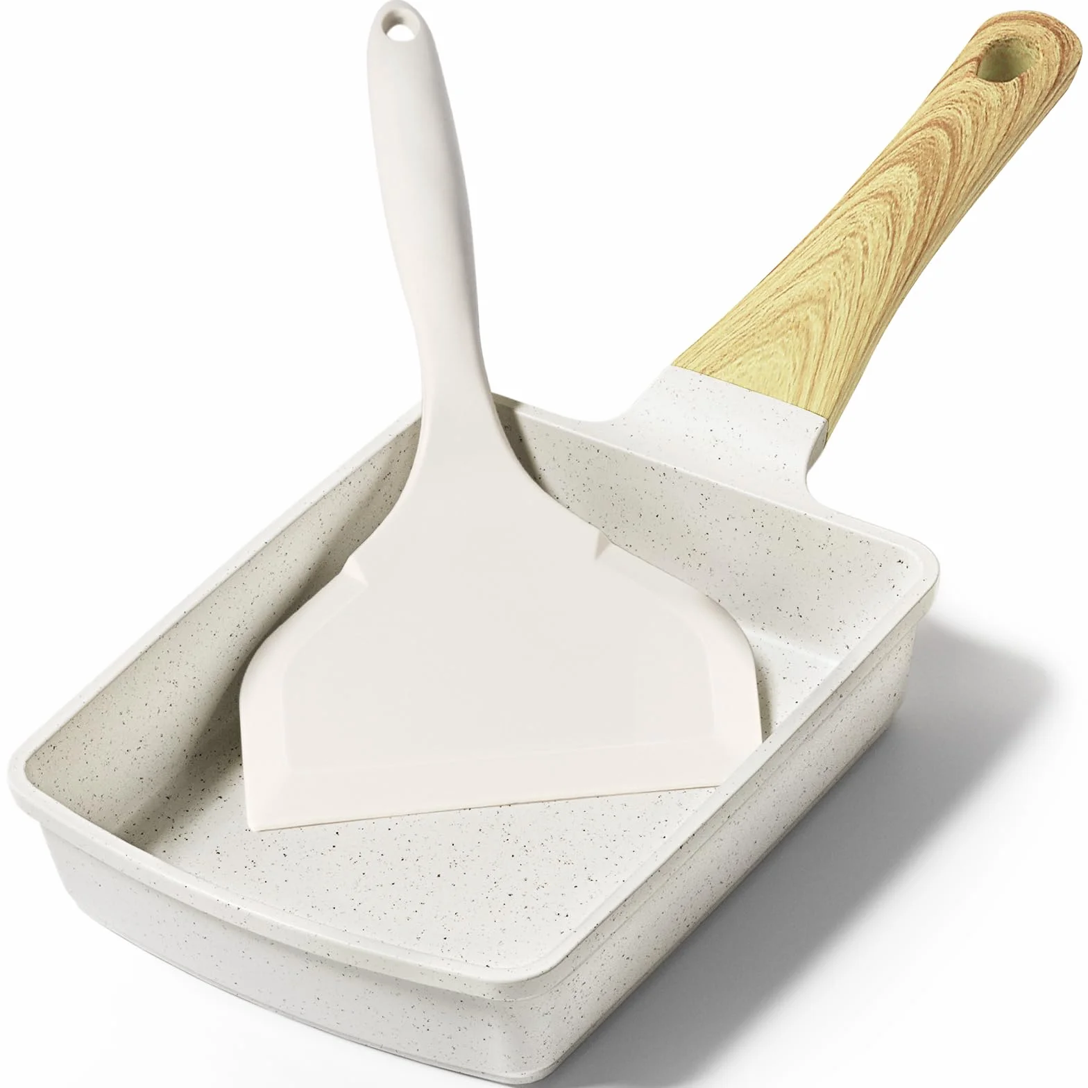 GiPP Tamagoyaki patelnia indukcyjna, 18 x 13 cm, japońska patelnia do omletów, wszechstronna mała patelnia do smażonych śniadań, jajek, kiełbas, boczku, sera, Biały