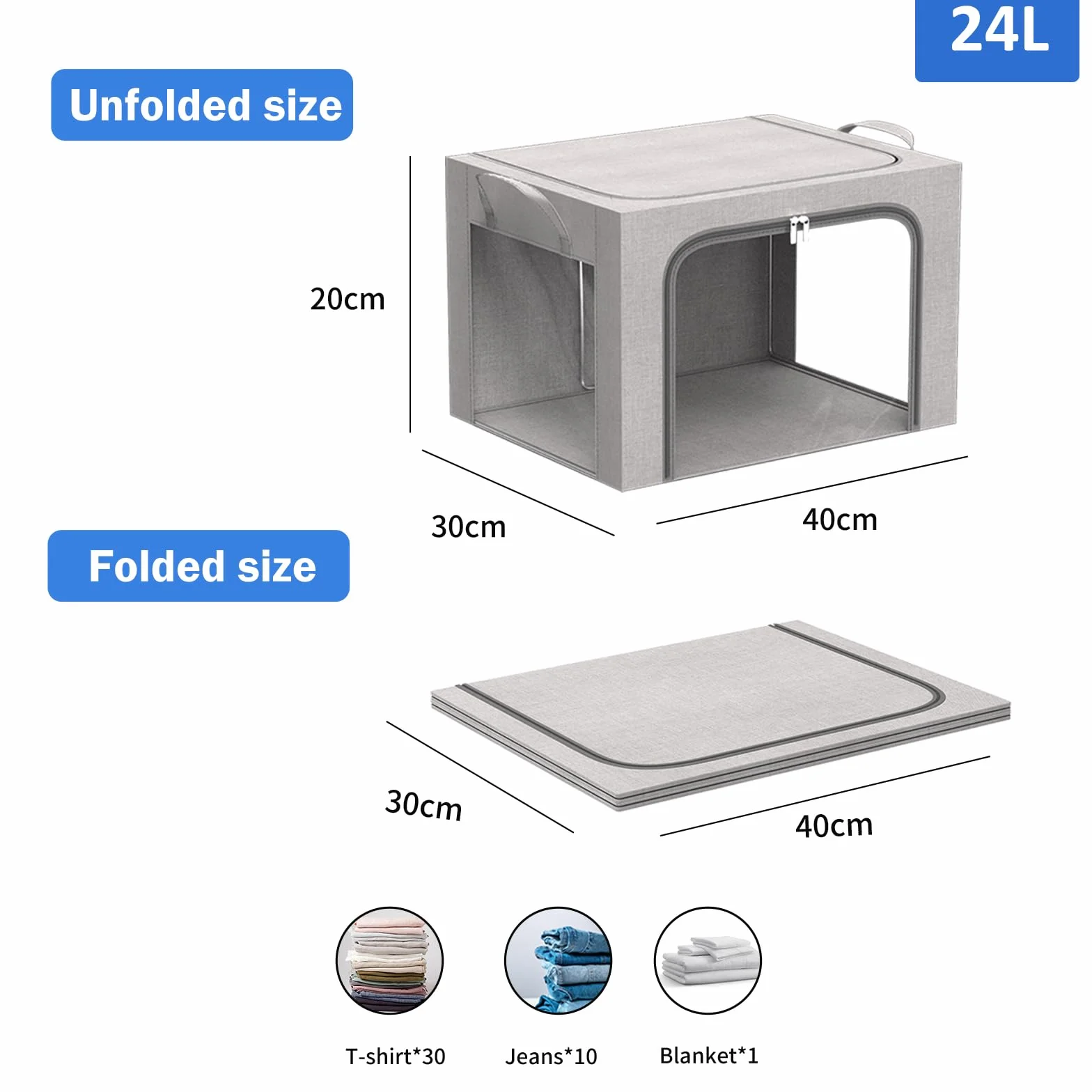 Składane pudełka do szafy metalowa rama organizer 24 l szare