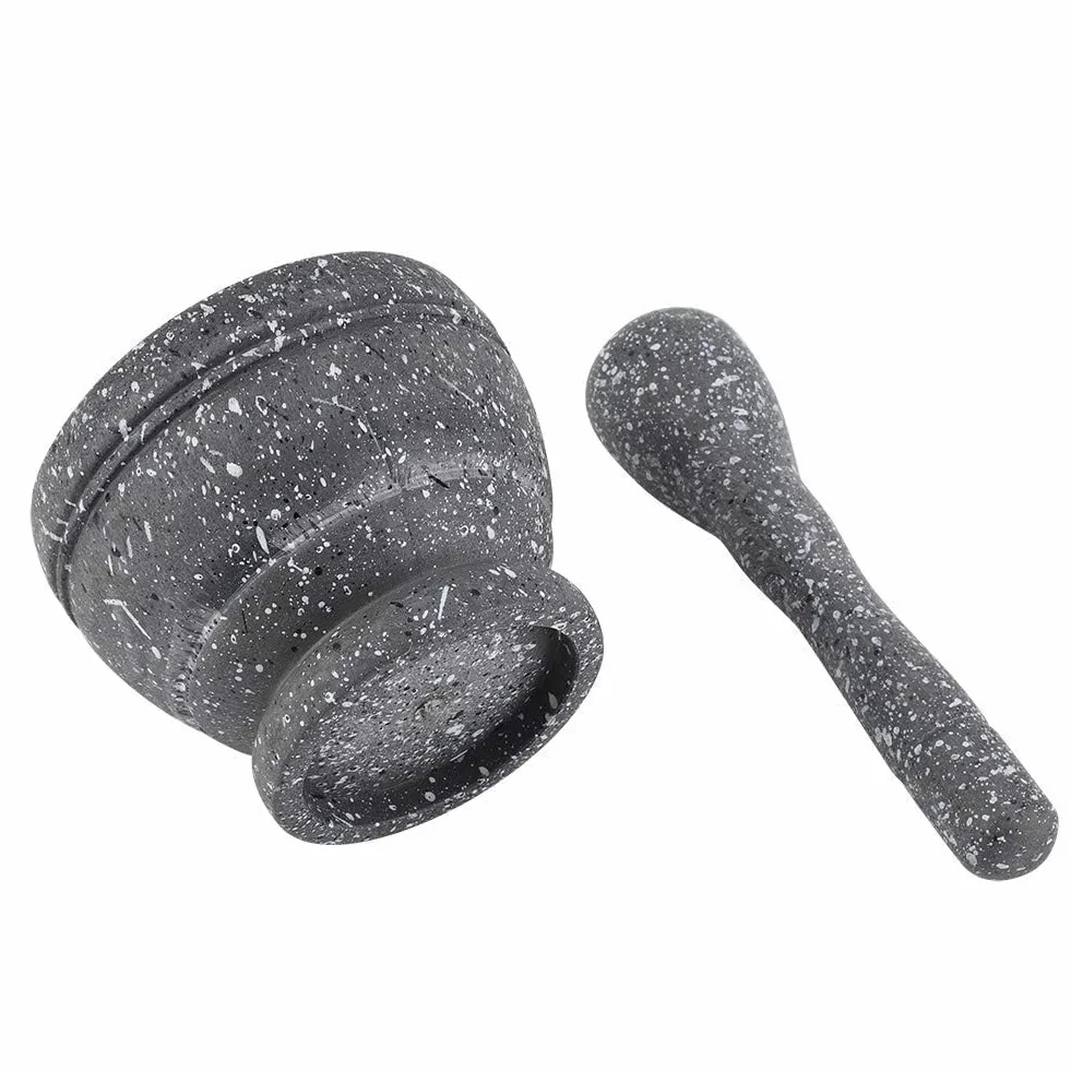 Moździerz i tłuczek, miska do mielenia z młotkiem prętowym, sos tłuczek do czosnku młynek ręczny kruszarka gadżety kuchenne przyprawy do przypraw(Black Granite Grain)