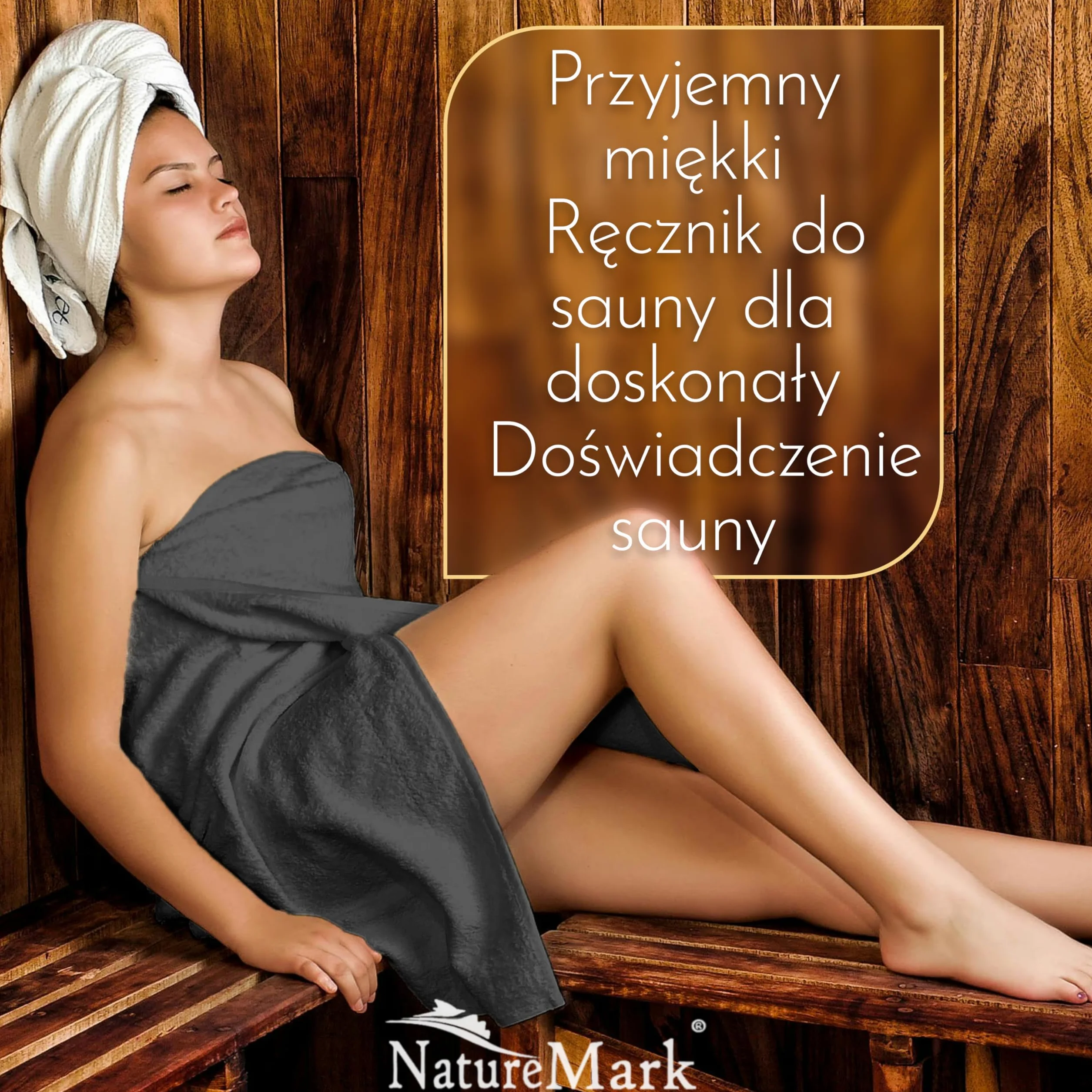 NatureMark Ręcznik do sauny 100% bawełna 80 x 200 cm antracyt szary