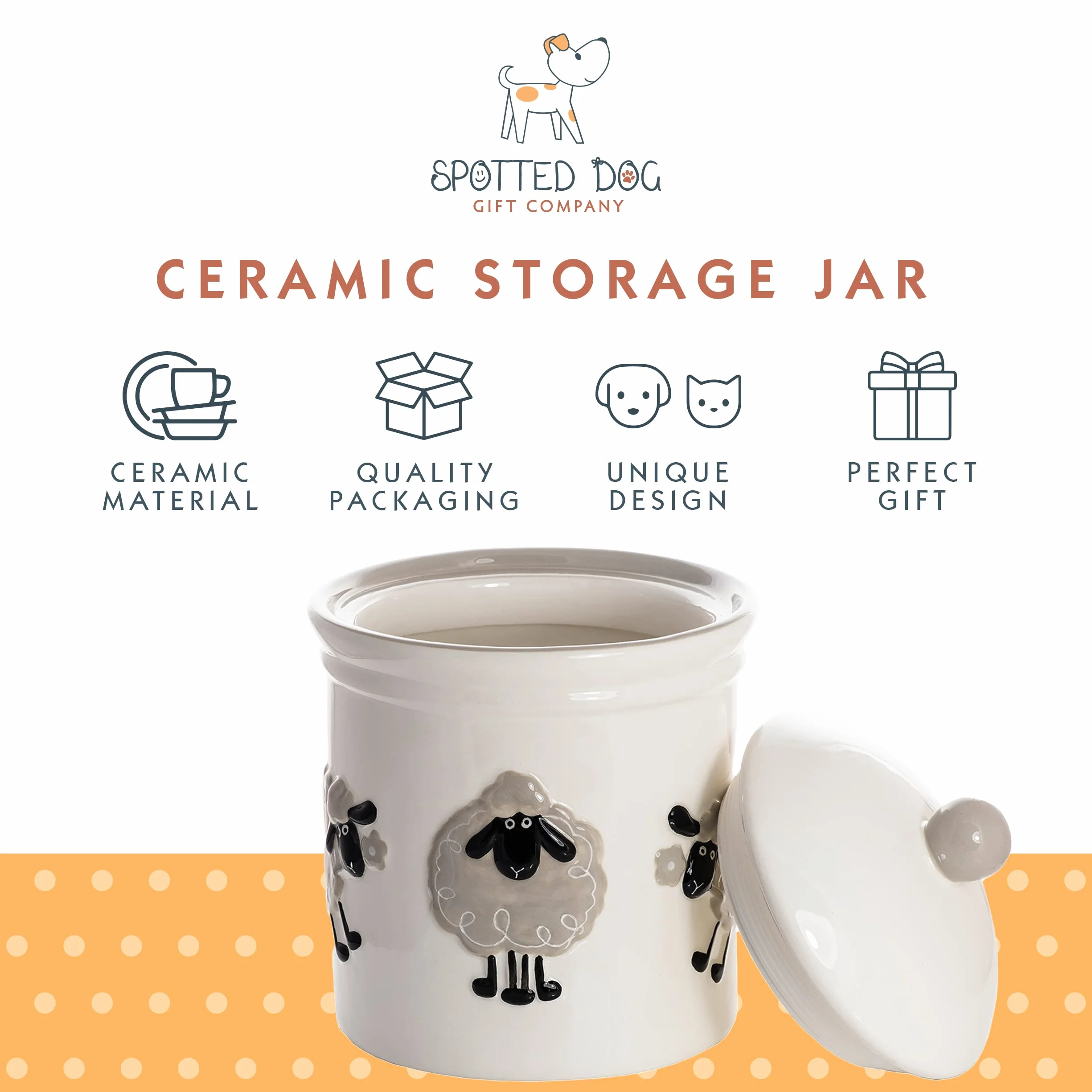 Ceramic Storage Jar with Lid for Kitchen Animal Themed Sheep Gifts for Women (White Jar)