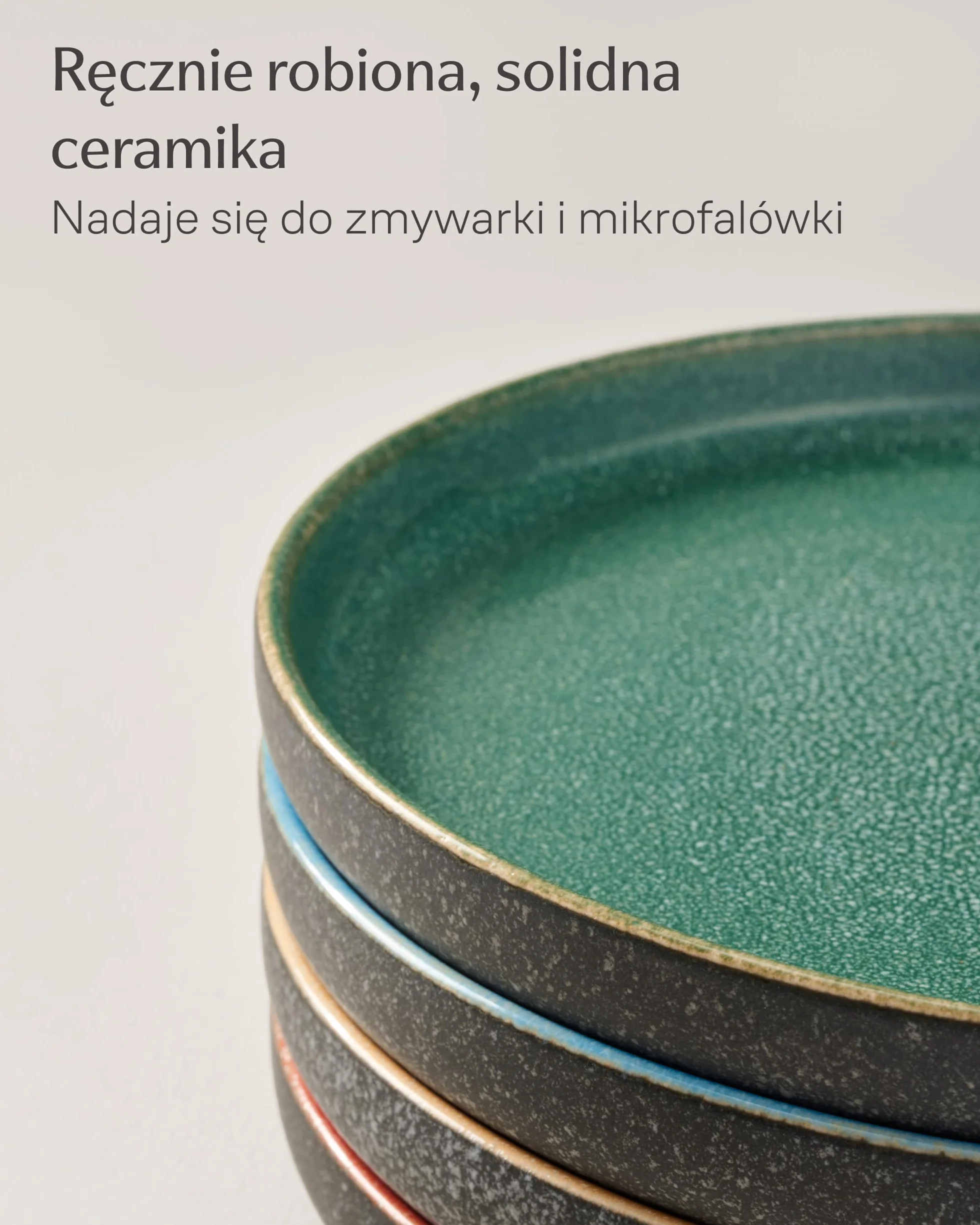 Zestaw 4 Talerzy Obiadowych z Kamionki Ø26,7 cm Ręcznie Wykonane Reaktywne Emaliowanie Żywe Kolory Odpowiednie do Kuchenki Mikrofalowej i Zmywarki
