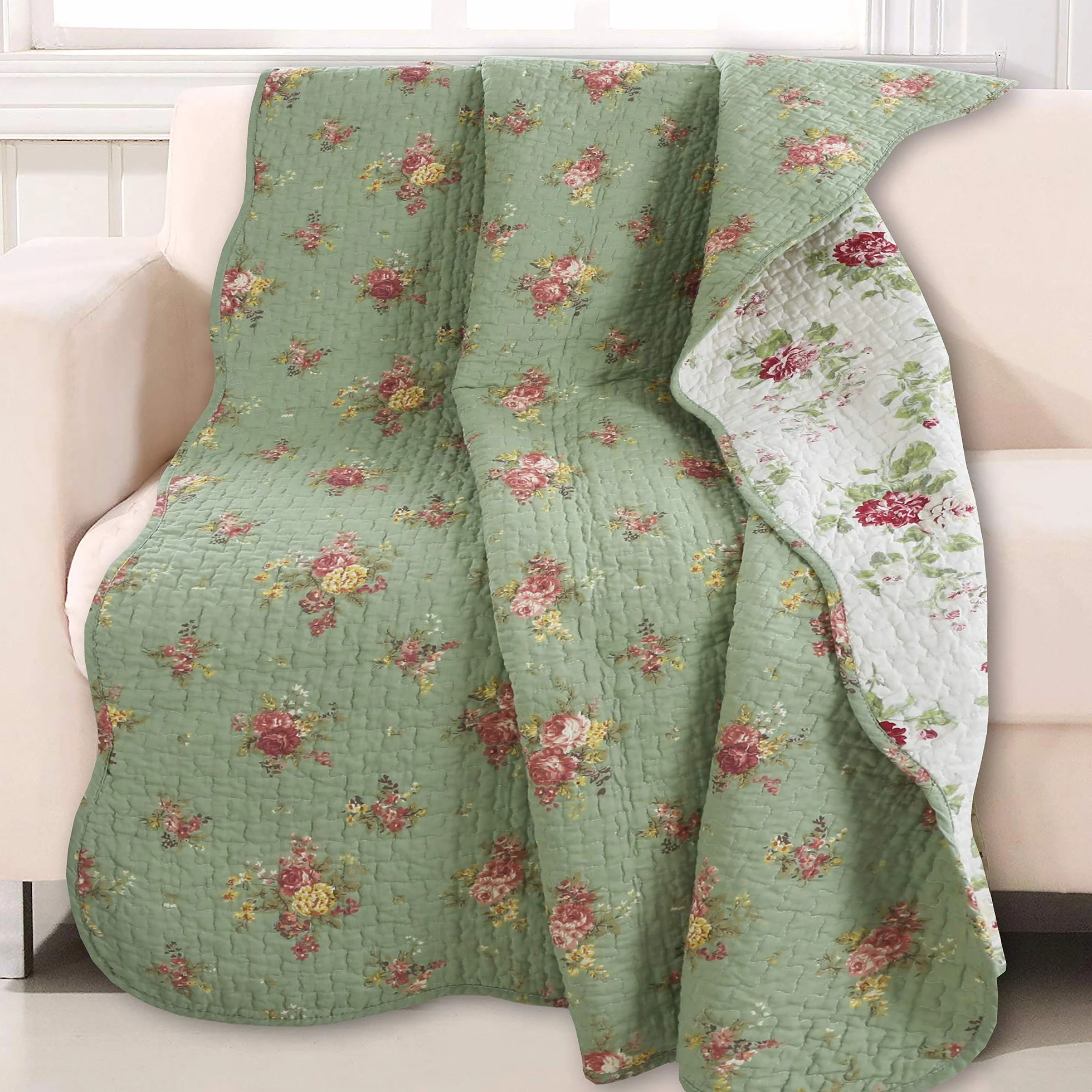 Cozy Line Home Fashions Vintage kwiatowa pikowana narzuta, 100% bawełna, dwustronna, całoroczna narzuta (kwiat)