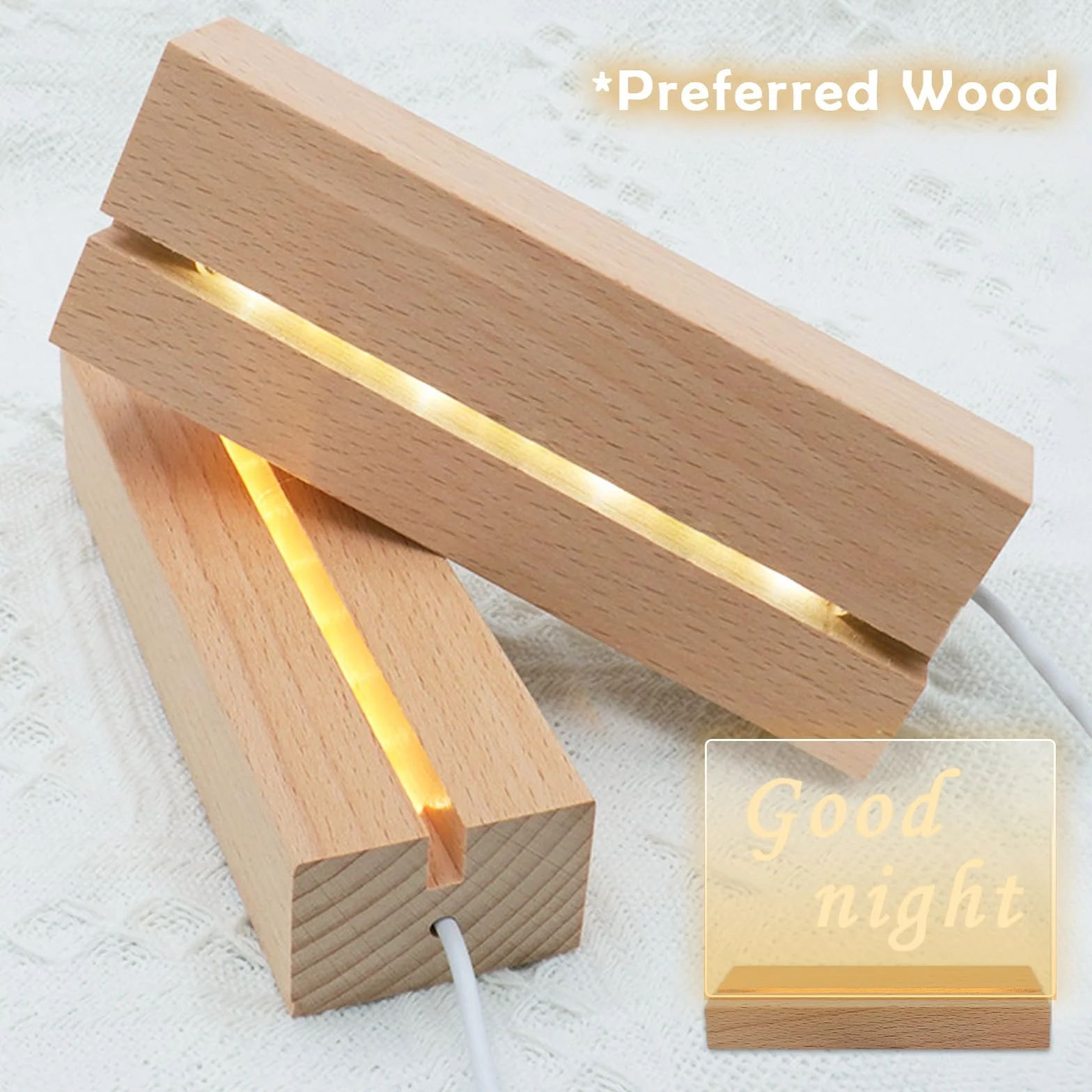 Podstawa wyświetlacza LED, 2 sztuki, drewniana podstawa LED, podstawa wyświetlacza LED, drewniana podstawa LED, podświetlana podstawa LED, prostokątna podstawka LED