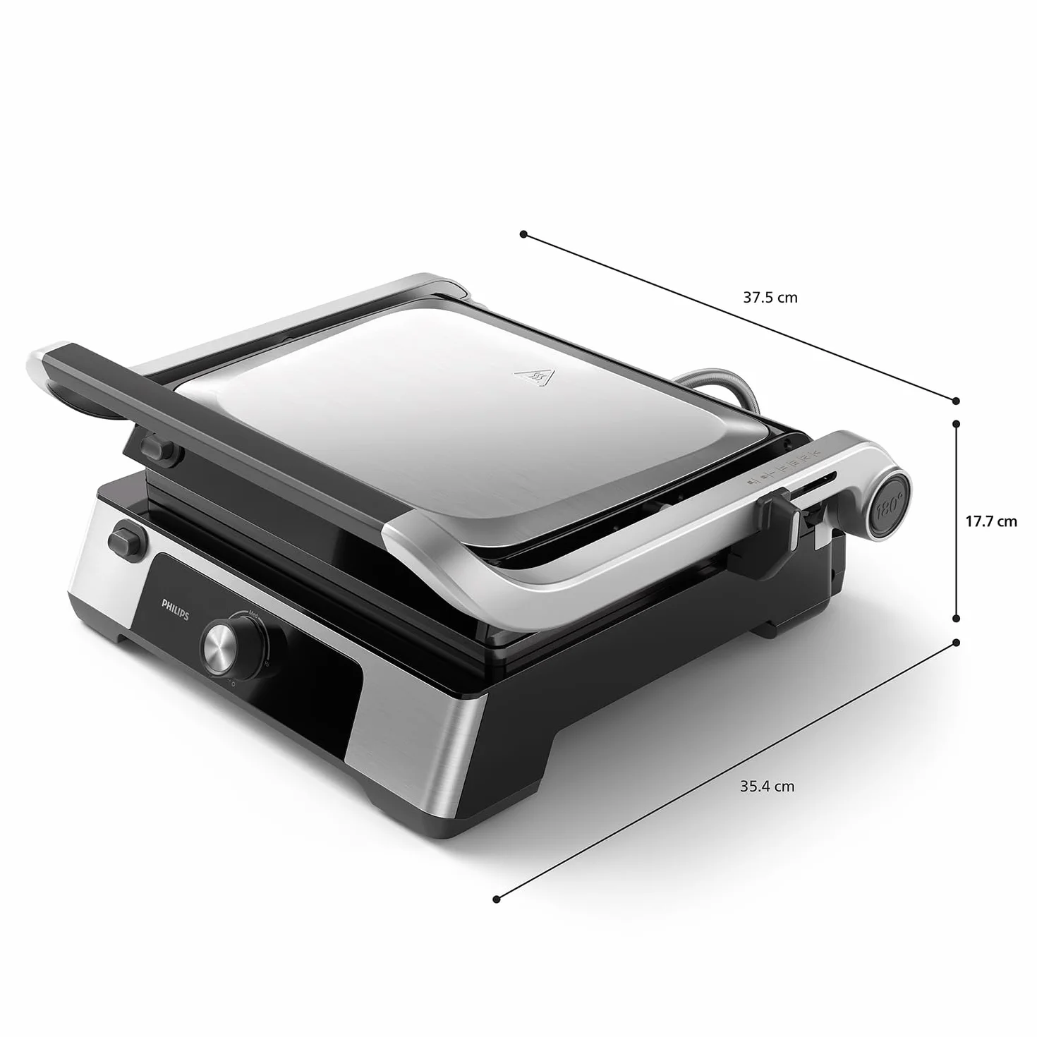 Philips Grill elektryczny - Regulowana temperatura. Duża powierzchnia grillowania i wysoka moc. Wyjmowane, nieprzywierające płytki i tacka na tłuszcz. (HD6301/90)