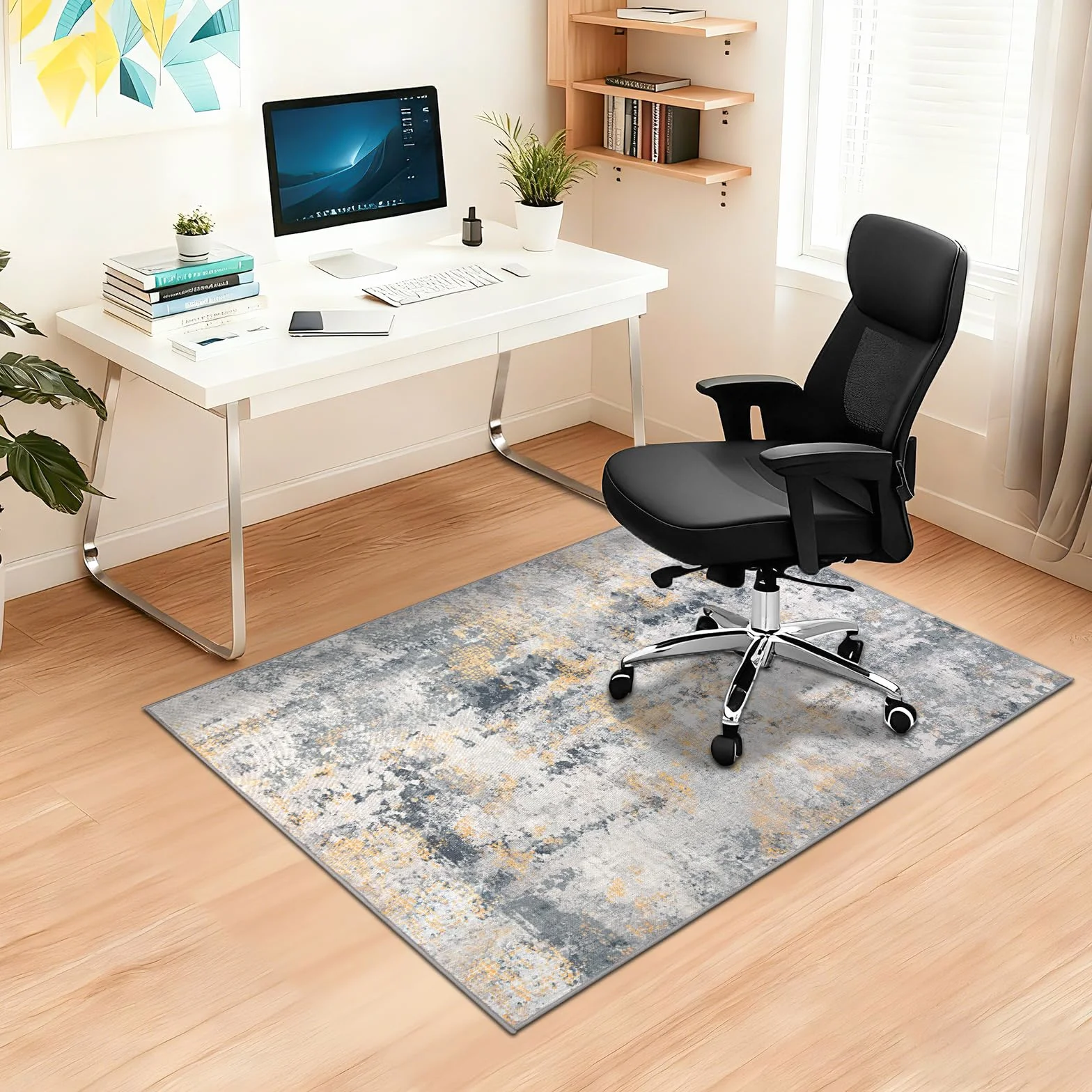 Capslpad mata antypoślizgowa pod krzesło 90x120cm szare złoto