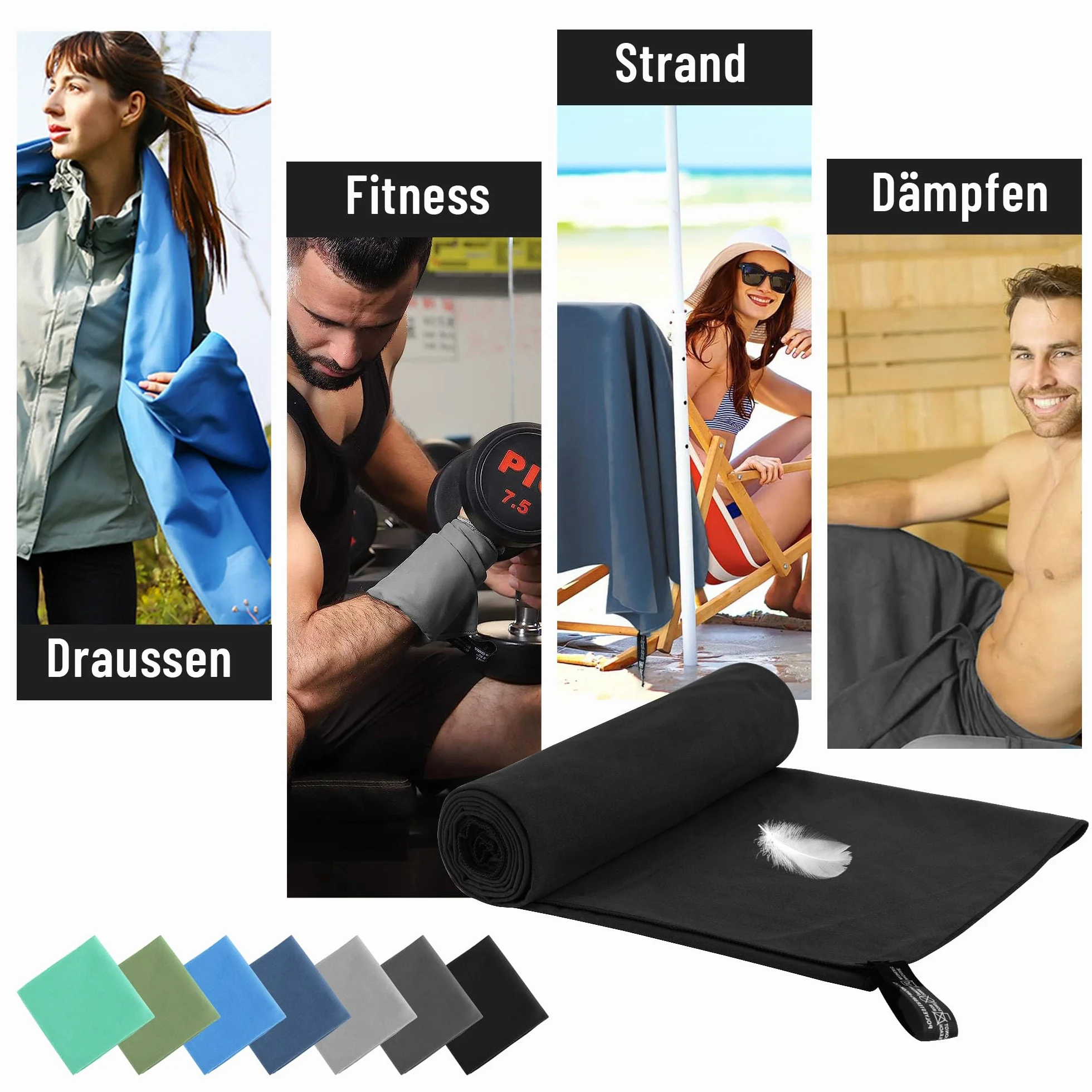 Pameil Ręcznik z mikrofibry, duży 100 x 200 cm, ręcznik plażowy, kompaktowy i szybkoschnący, do fitnessu, sauny, sportu, podróży, na plażę, kemping, do aktywności na świeżym powietrzu