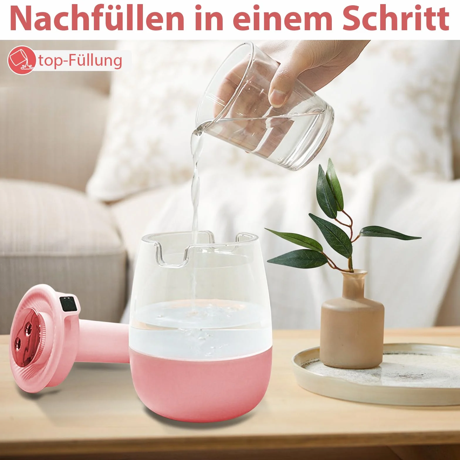 Nawilżacz powietrza, 1 l, cichy humidifier z 2 otworami, nawilżacz powietrza z cichym wyświetlaczem cyfrowym USB, 2 tryby mgły i lampka nocna do biura, pokoju dziecięcego, sypialni, samochodu, różowy