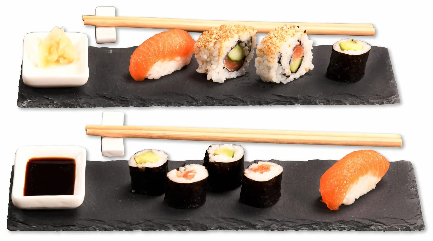 Kesper | 8-częściowy zestaw do sushi, dla 2 osób, materiał: łupek, wymiary płyty: 30 x 10 cm | 38142