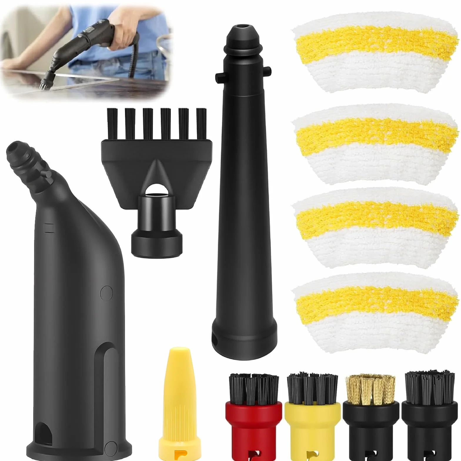 Myjka parowa akcesoria do Kärcher Easyfix SC1 SC2 SC3 SC4, dysza ręczna, zestaw części zamiennych wraz z przedłużoną dyszą, okrągłą szczotką, szczotką do fug, ścierkami z mikrofibry, skrobakiem do