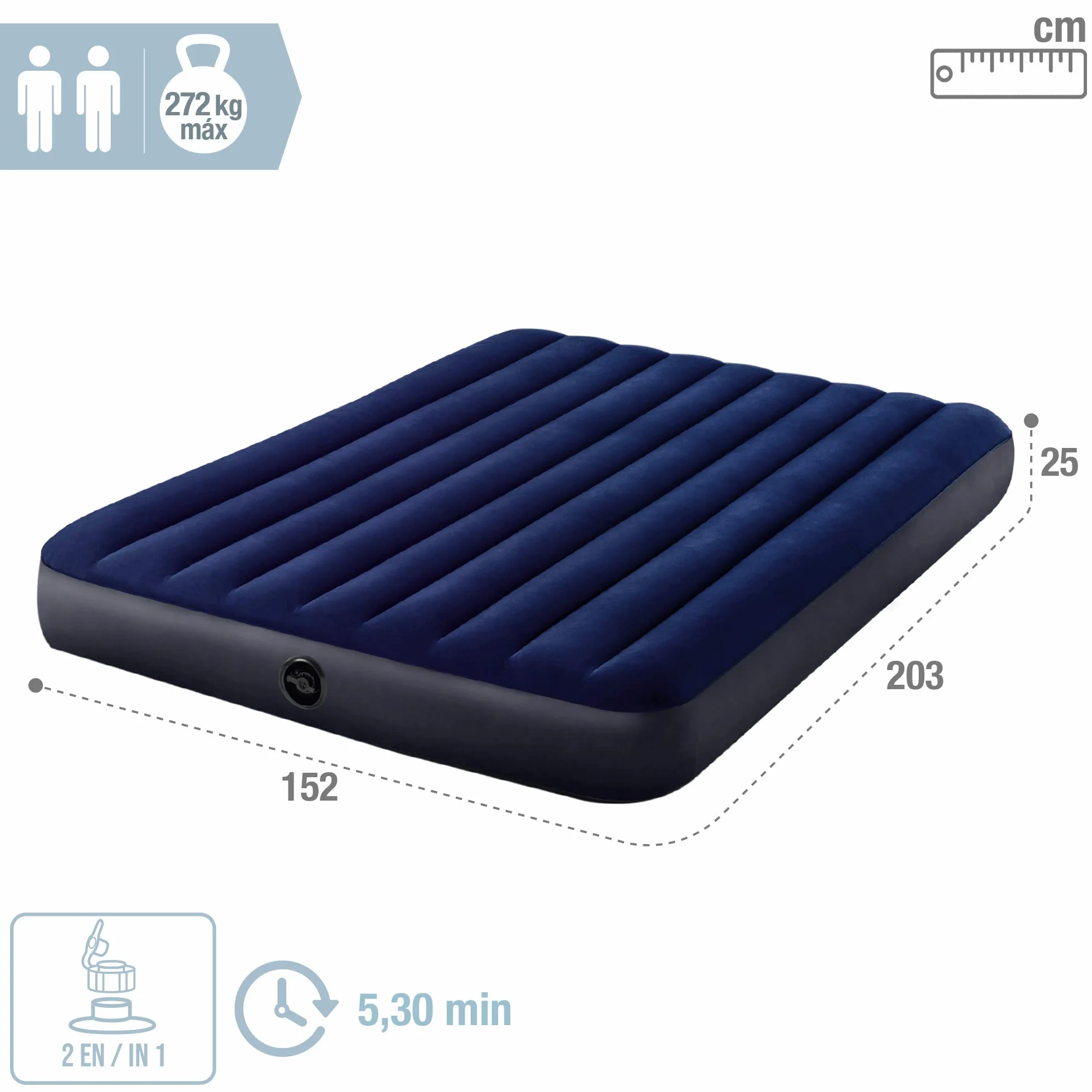 Intex Nadmuchiwany Materac 203 x 152 x 25 cm Granatowy Czarny
