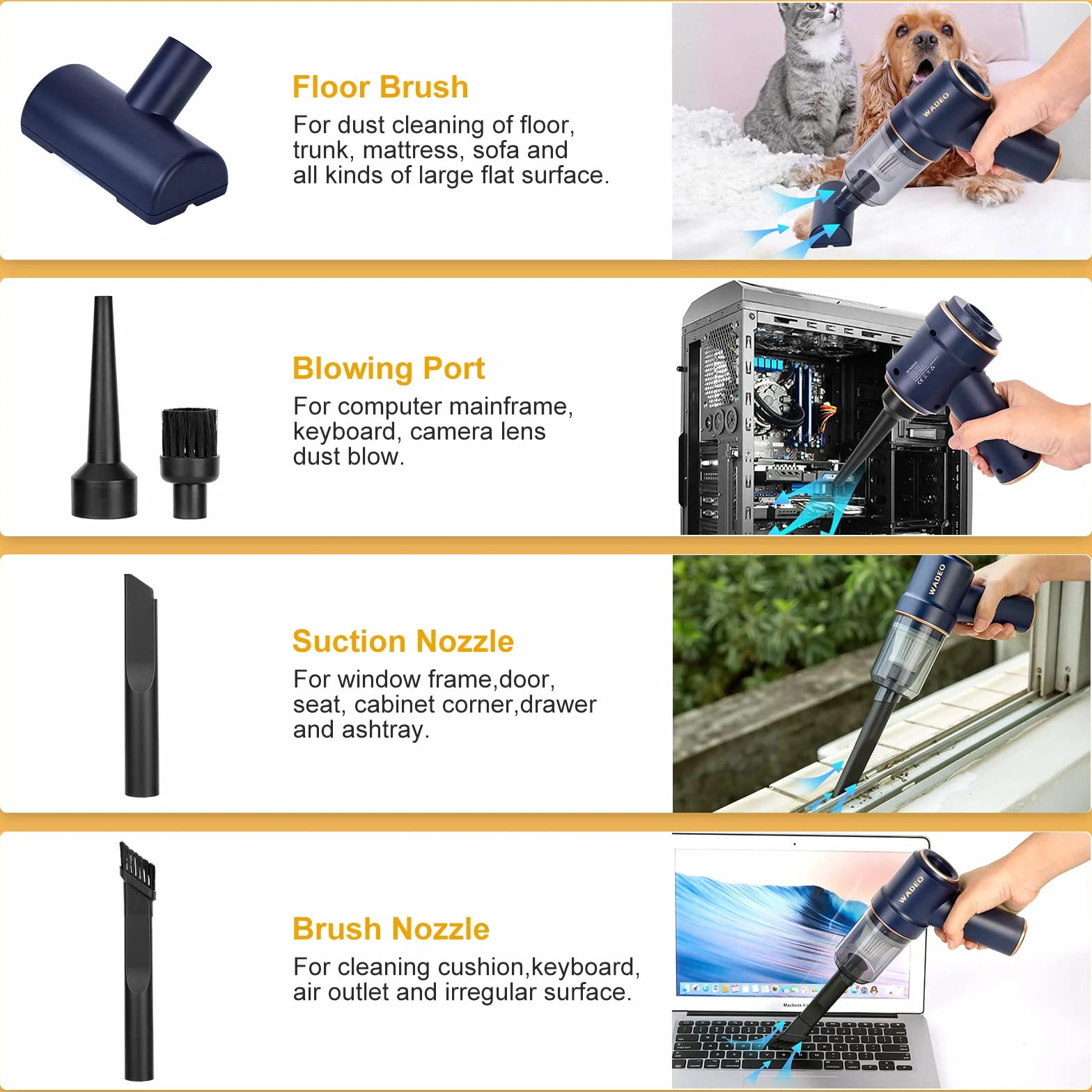 Bezprzewodowy Odkurzacz Ręczny 3 w 1, 9000PA, Na Mokro i Na Sucho, Akumulatorowy, Mocny, Przenośny Do Samochodu i Domu