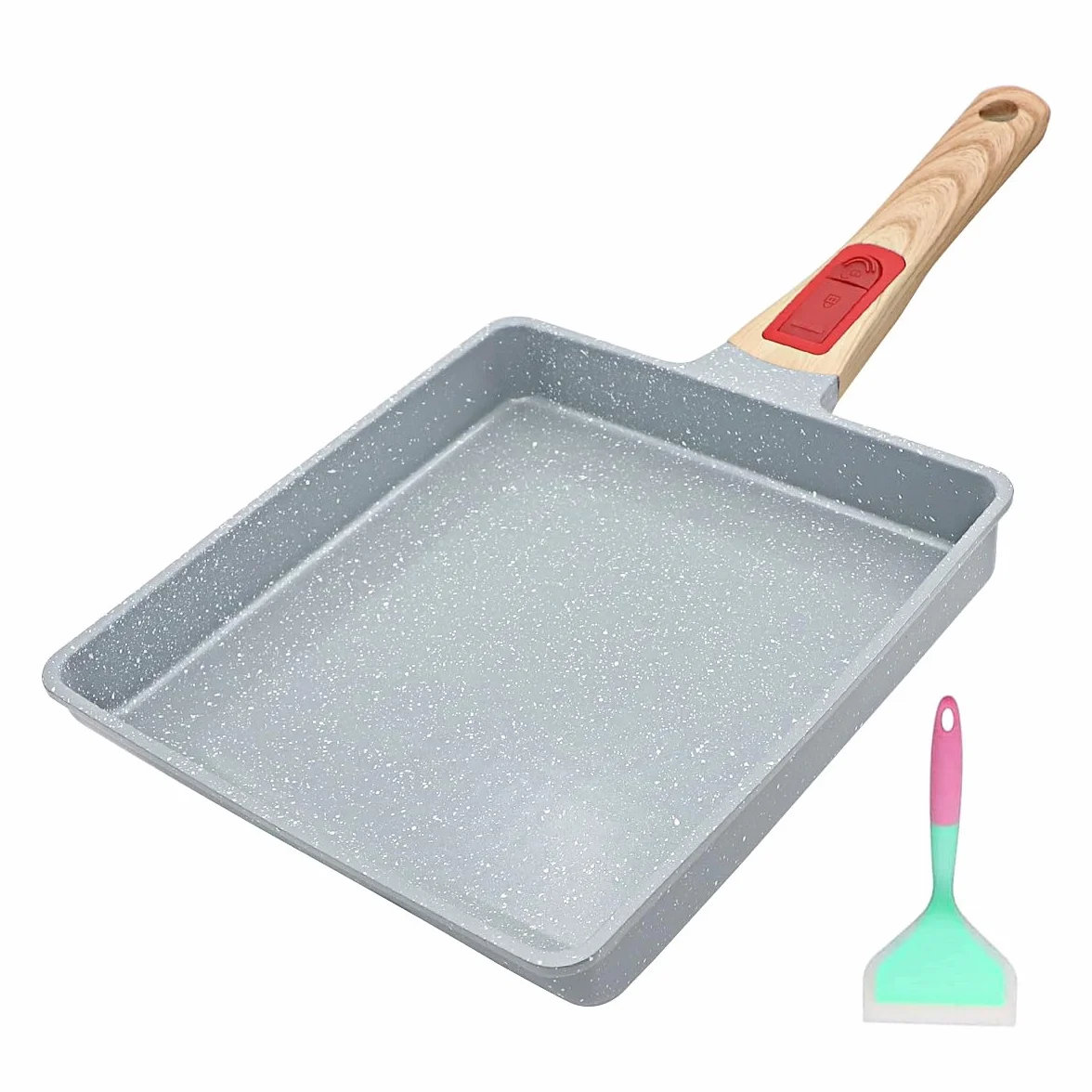 AIKENBBKK Ceramiczna patelnia Tamagoyaki, japońska patelnia do omletów, nieprzywierająca, prostokątna, kwadratowa patelnia do jajek, nieprzywierająca, odłączany uchwyt, bez PFAS i PFOA, nadaje się do