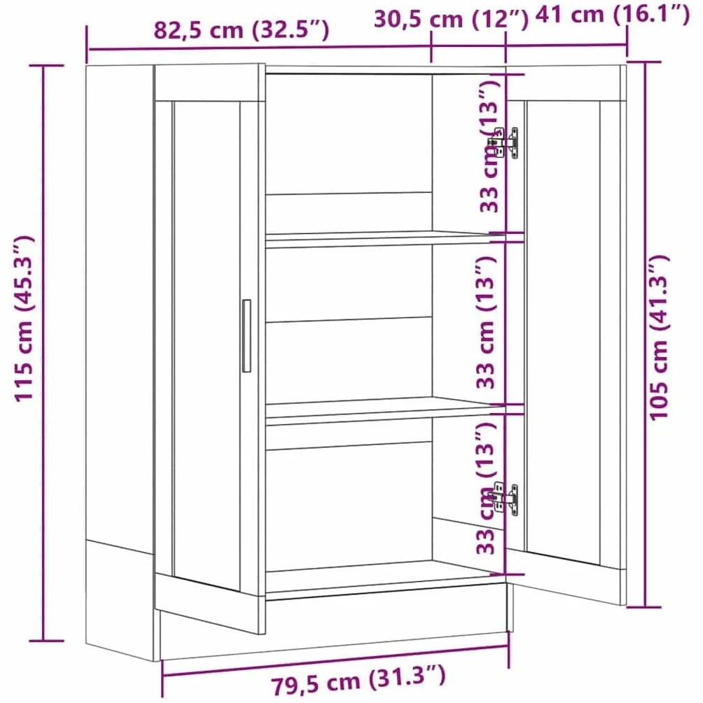 vidaXL Witryna, biała, 82,5x30,5x115 cm, materiał drewnopochodny