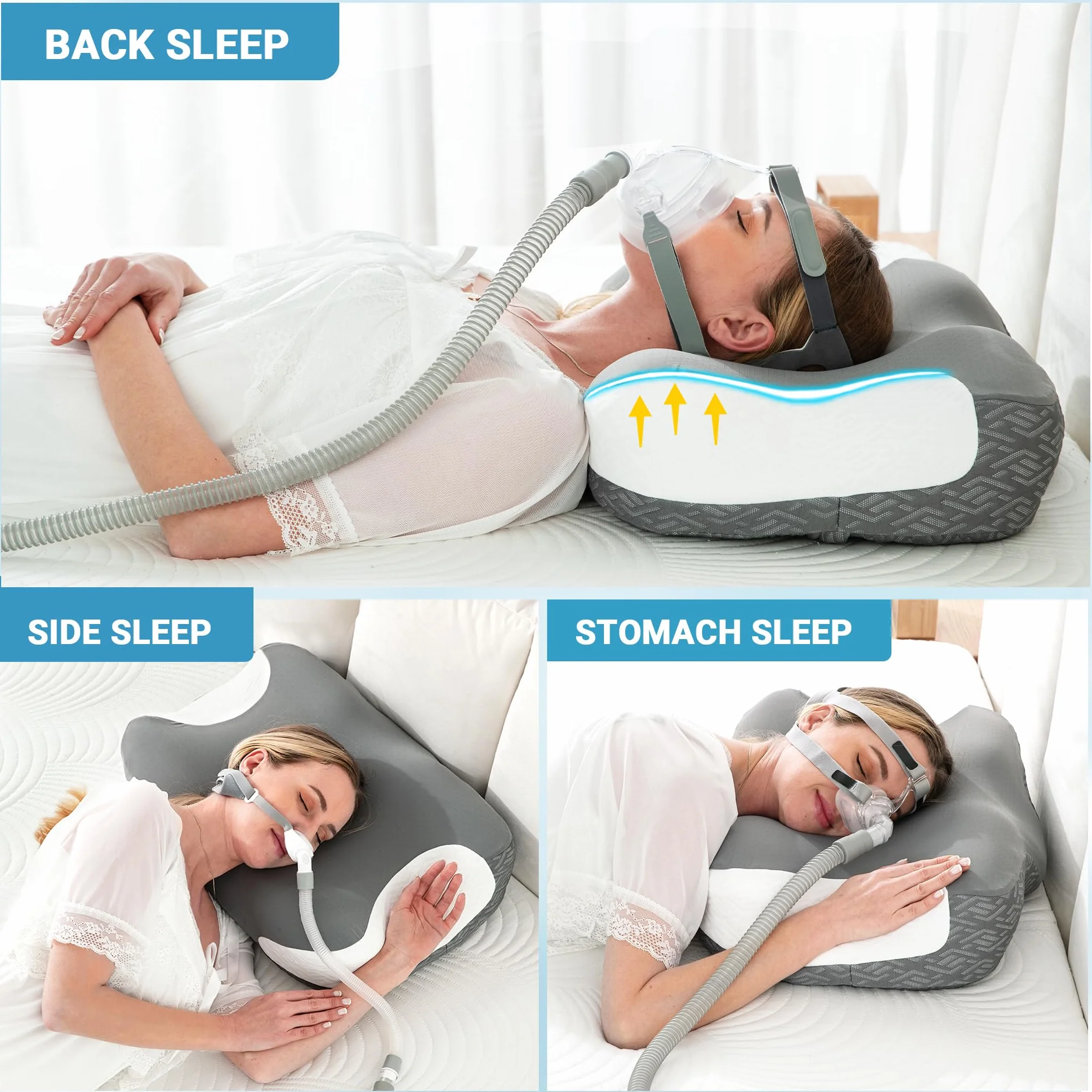 Elviros Poduszka CPAP Memory Foam, ergonomiczna, regulowana wysokość i twardość, dla użytkowników CPAP, kompatybilna z różnymi maskami, dla osób śpiących na boku, plecach i brzuchu