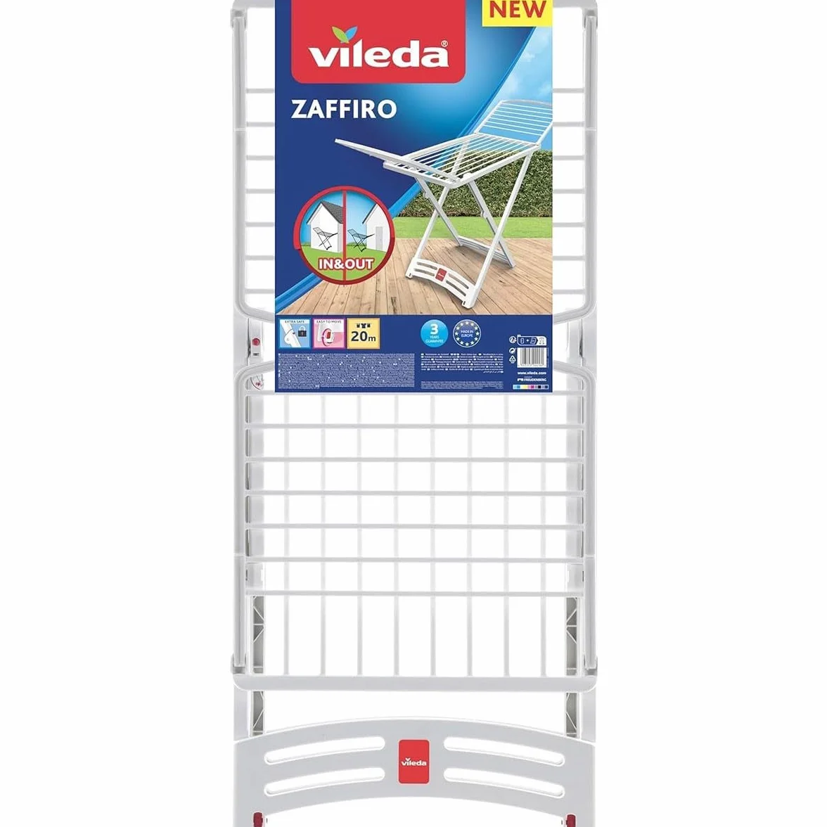 Vileda Zaffiro suszarka na pranie do użytku na zewnątrz, z rolkami, składana, 20 m, z żywicy, 182 x 55 x 88 cm