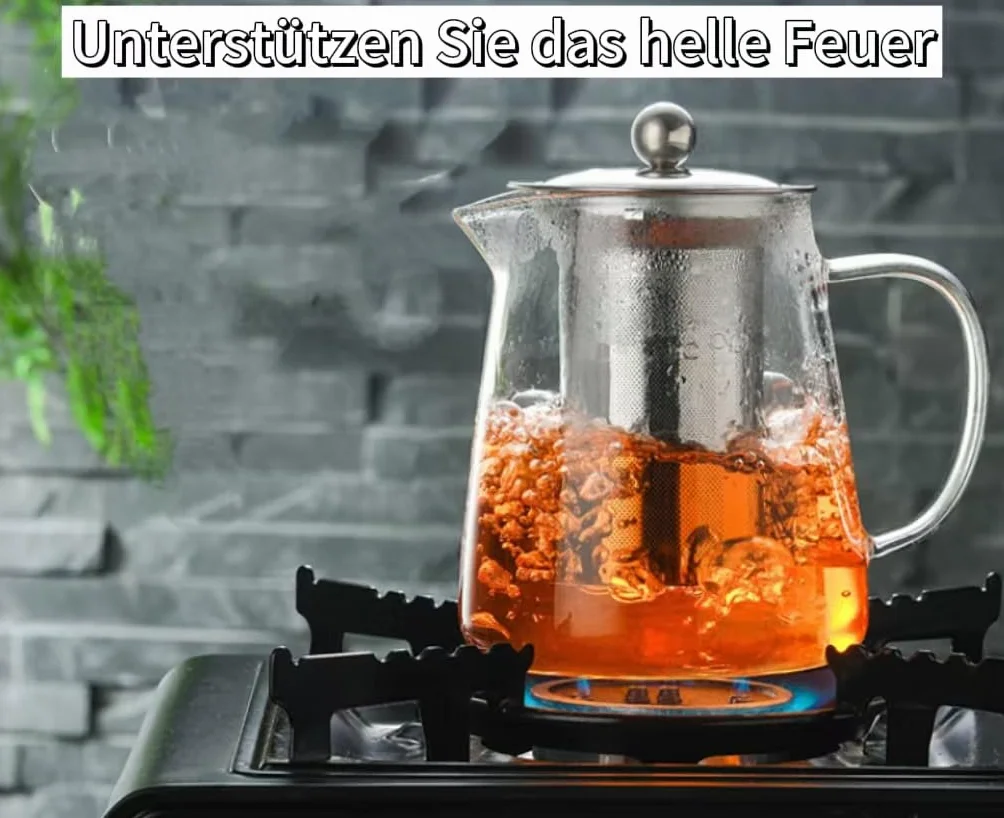 CEWROM Szklany dzbanek do herbaty z sitkiem i podgrzewaczem, dzbanek do herbaty ze szkła borokrzemowego (1,3 l) + 4 x 120 ml szklana filiżanka do herbaty, dzbanek do herbaty, do czarnej herbaty,