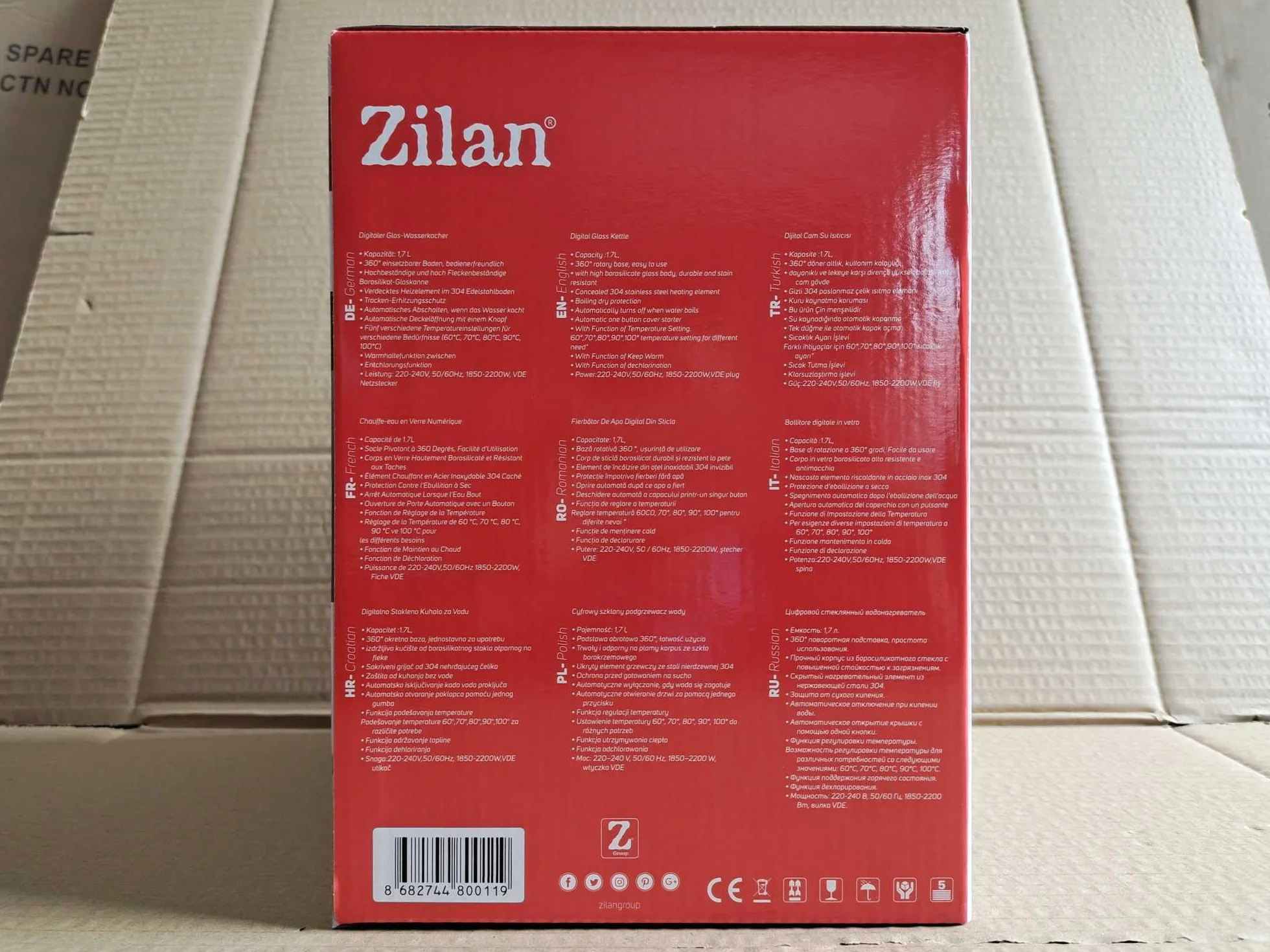 Czajnik szklany LED 1,7L 2200W bezprzewodowy 360°
