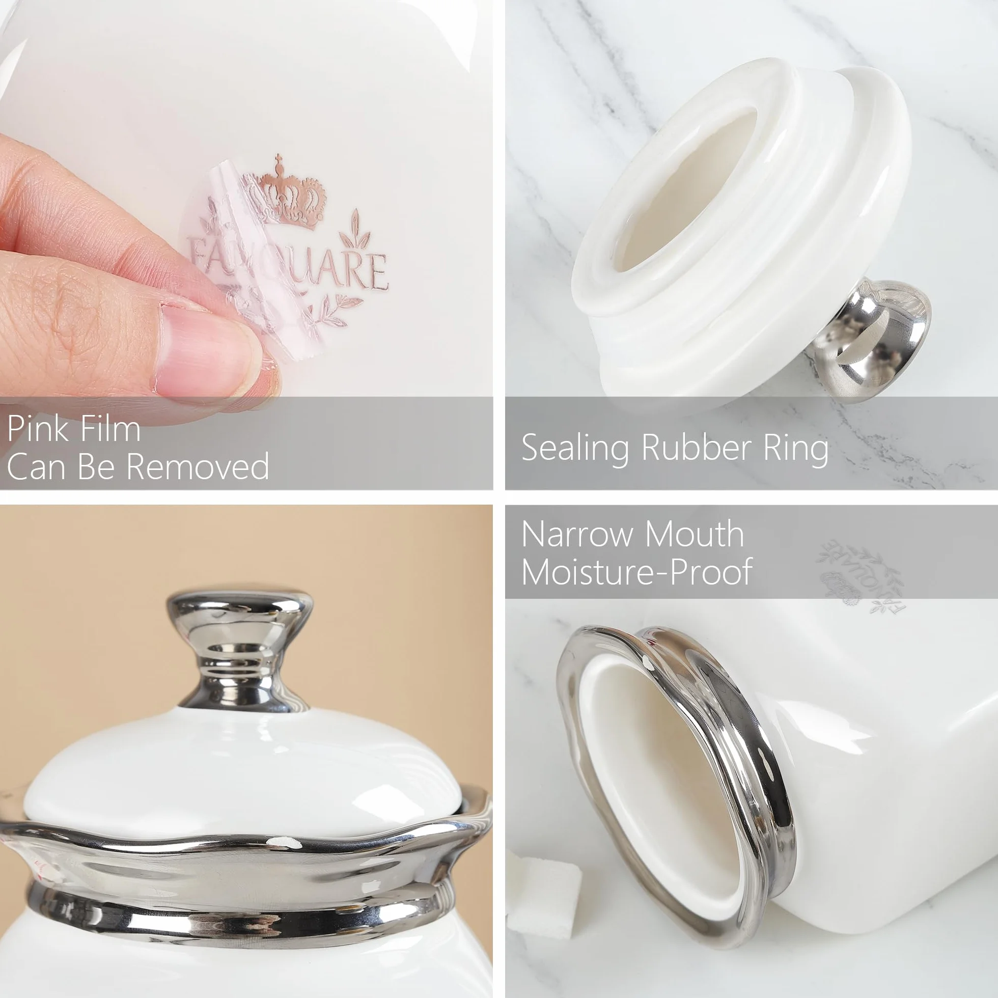 fanquare Ceramiczne pojemniki na herbatę, kawę, cukier, białawe słoiki do przechowywania z pokrywkami, pojemniki do przechowywania żywności do domowego blatu kuchennego, duża pojemność, 930 ml