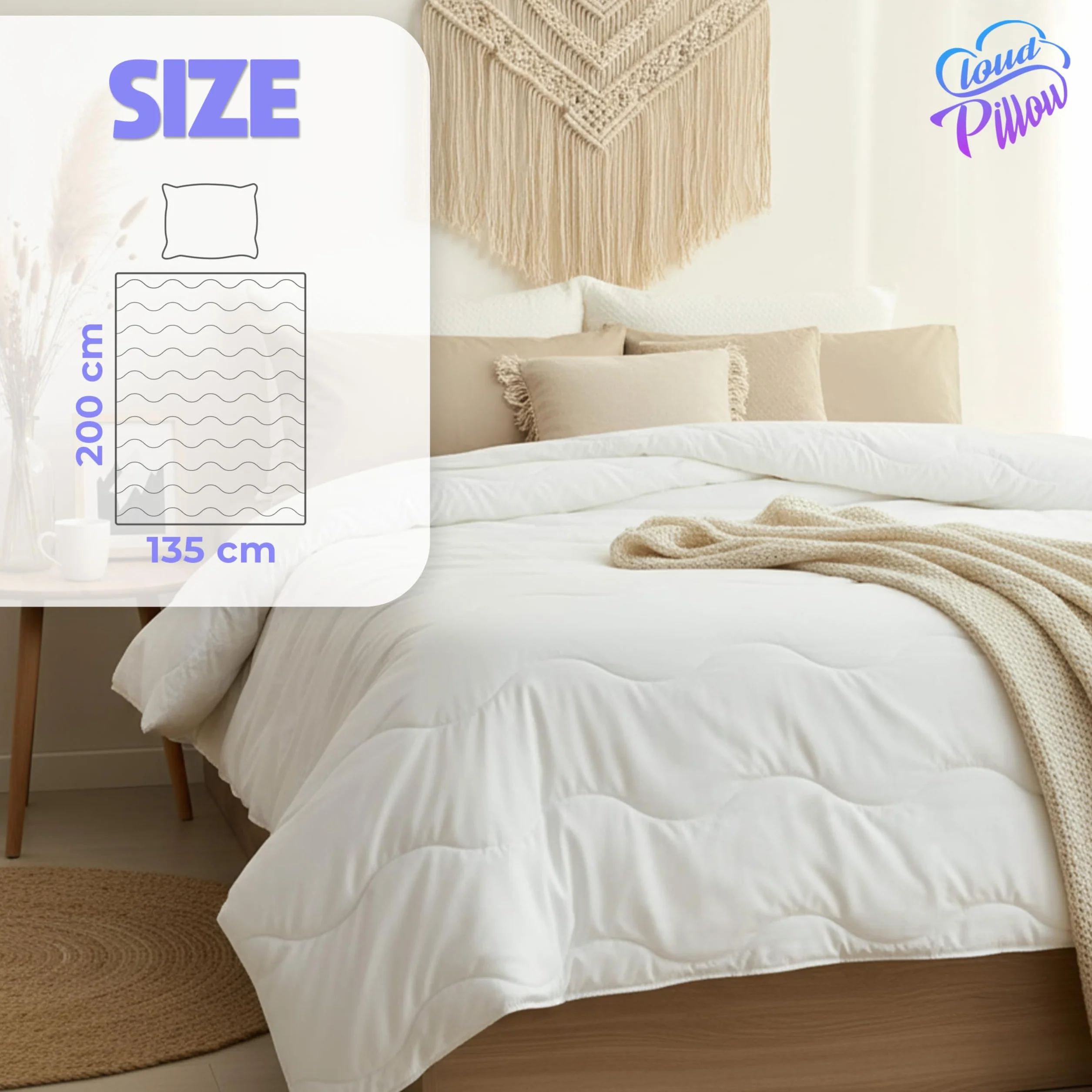 Cloud Pillow Kołdra całoroczna 135x200 - Kołdra 4 pory roku pikowana z mikrofibry 300 g/m2 - pralna, przyjazna dla alergików i certyfikowana OEKO-TEX