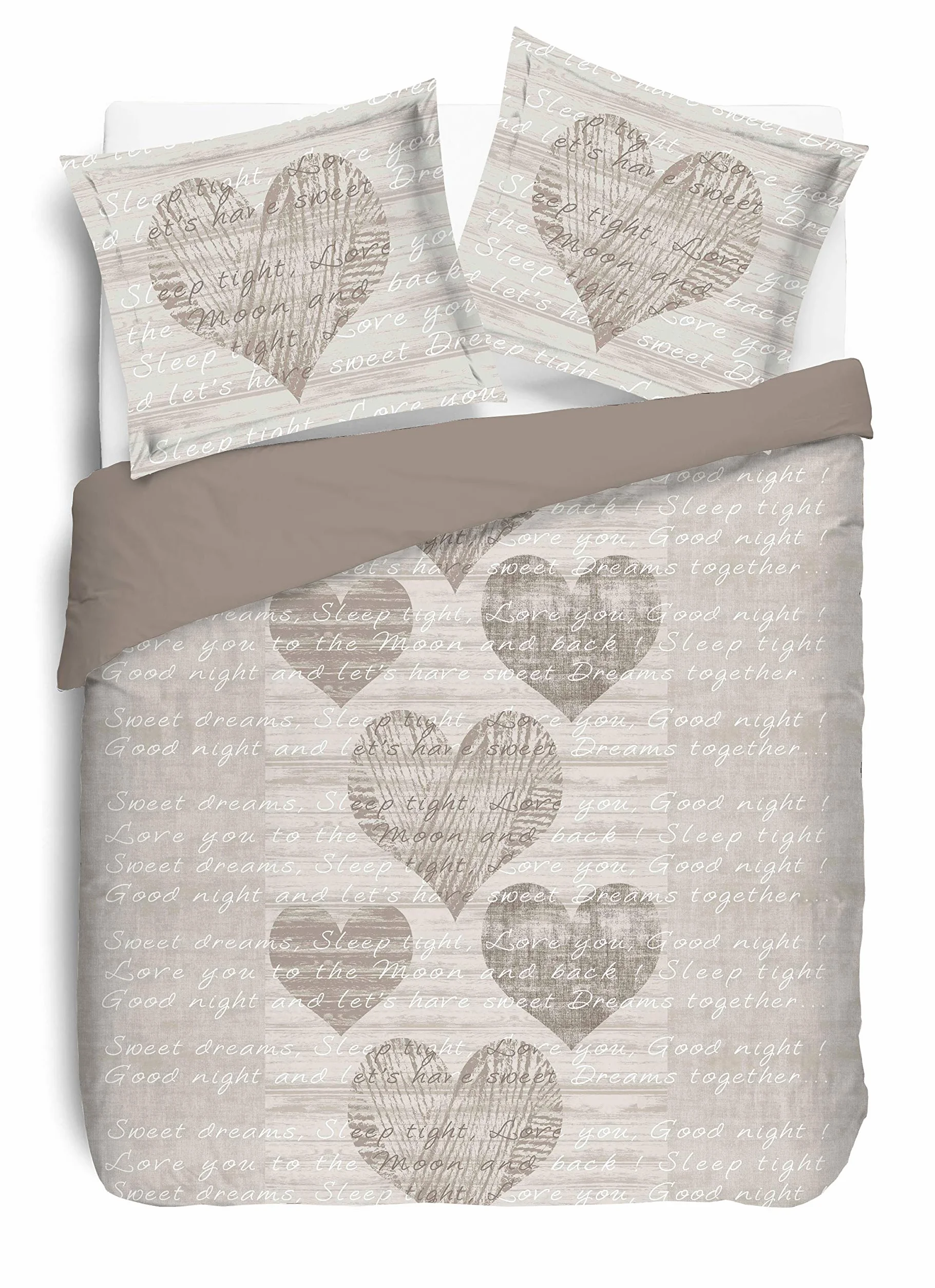 VISION Koldra Alice - 100% bawelna - 1 poszwa 240 x 260 cm + 2 poszewki na poduszki 65 x 65 cm - Bezowy