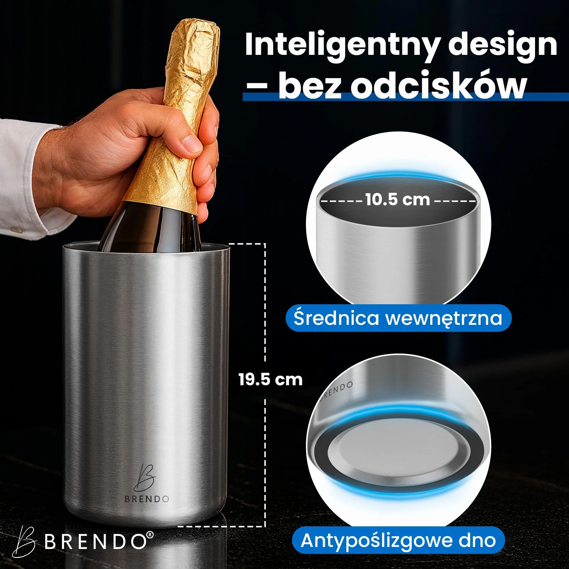 Brendo Chlodzarka do Wina Stal Nierdzewna Podwojna Scianka Izolowana | Chlodzarka do Butelki Wina Szampana i Napojow | Zestaw Prezentowy dla Mezczyzn i Kobiet Akcesoria do Wina Pomysl na Prezent