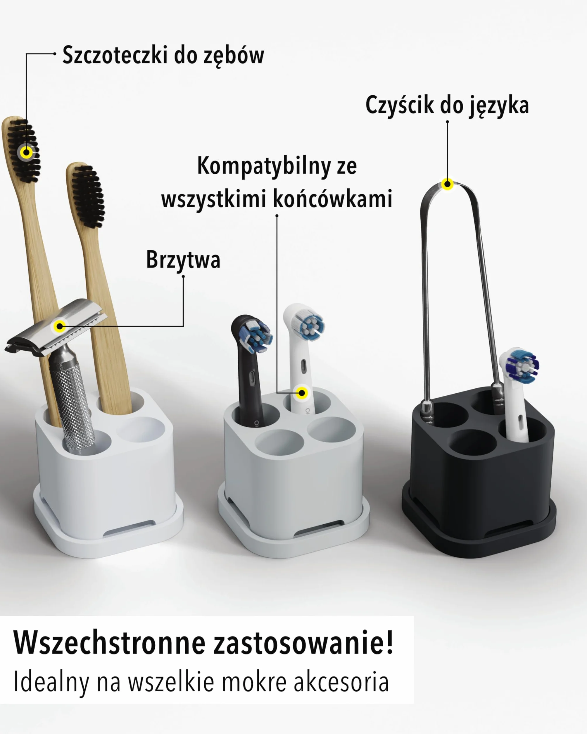 Uchwyt na 4 końcówki i szczoteczki do zębów Silikon spożywczy Czarny Kompatybilny z Oral-B iO Philips Sonicare Waterpik Fairywill