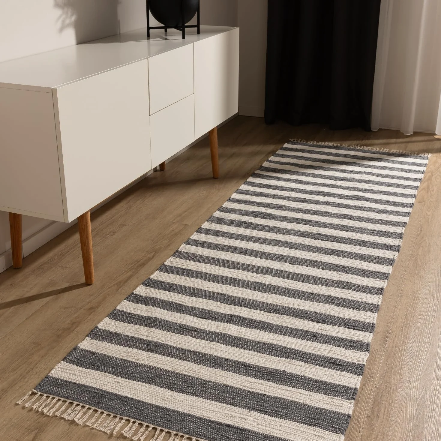 benuta Basic Bawełniany Dywan Tom - Szary/Kremowy 80x250 cm - Ręcznie tkany salon - 100% recykling bawełna - Ogrzewanie podłogowe