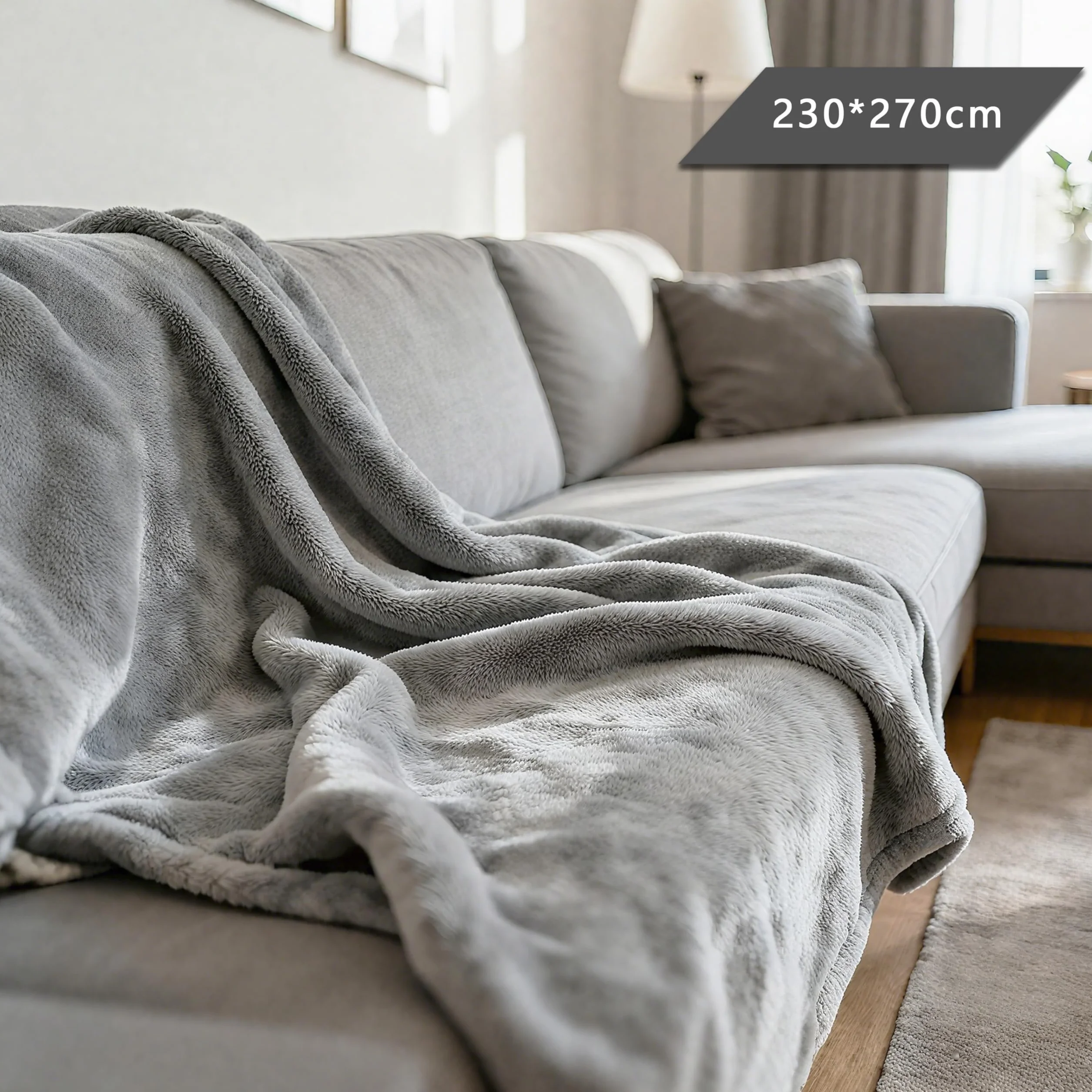 AiTodos® Koc Polarowy Miękki 230x270 cm – Duży Puszysty Koc Flanelowy na Łóżko King Size i Wielką Kanapę, Ciepły, Do Prania w Pralce, Szary