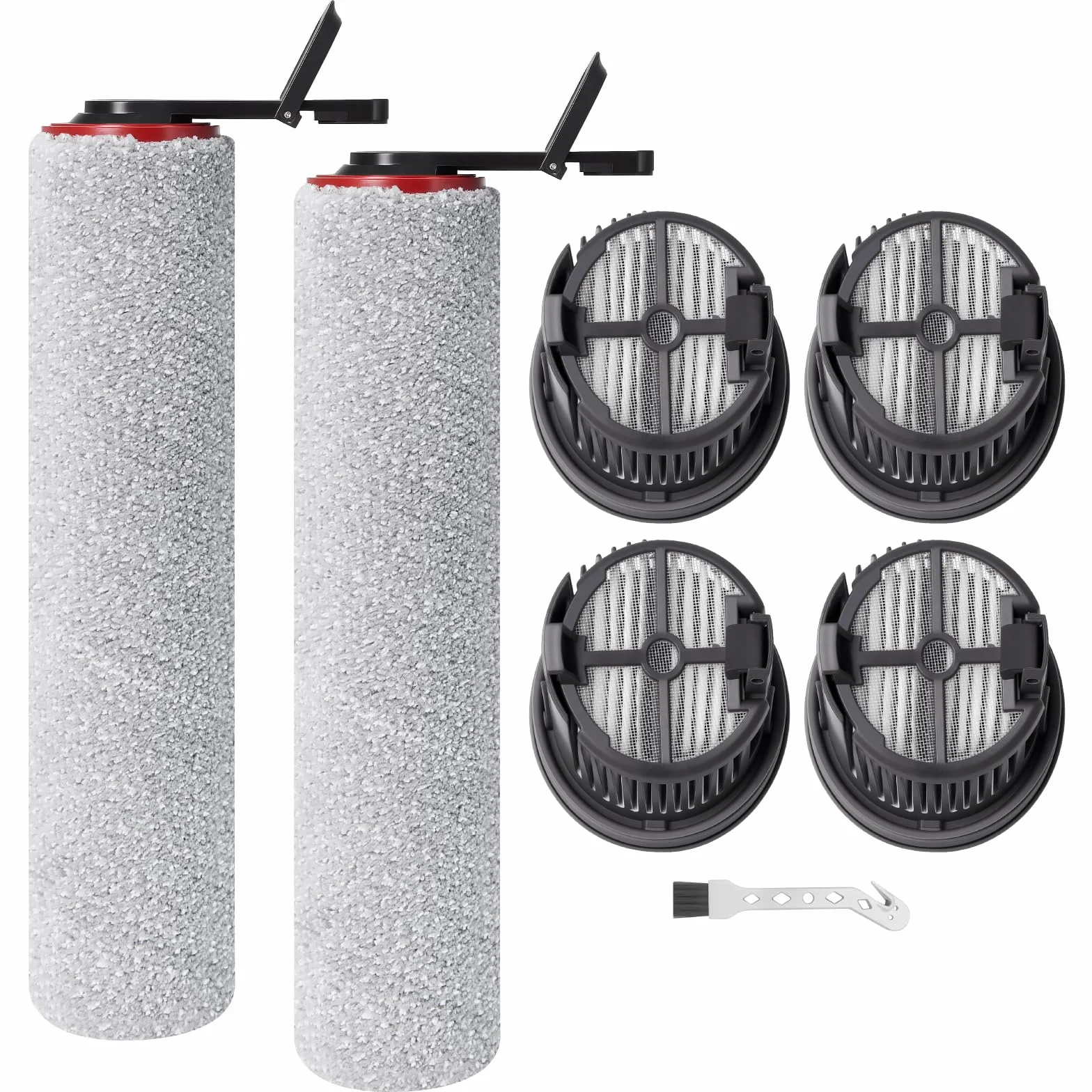 Rolka szczotki, filtr części zamienne do Mova M50 Ultra/X4 Pro/X4 Plus, zestaw akcesoriów do odkurzacza na mokro i sucho, 2 rolki szczotki + 4 filtry suche + 1 szczotka do czyszczenia