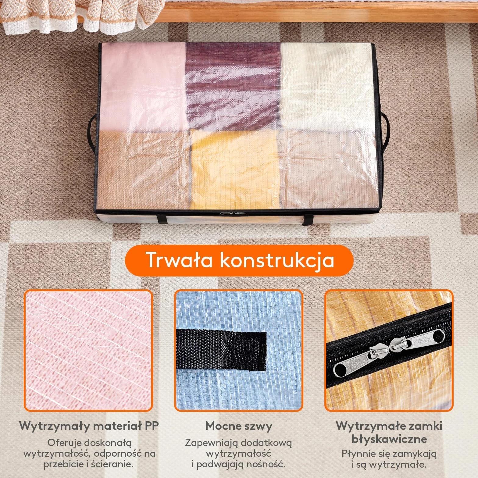 Lifewit Zestaw 4 przezroczystych toreb do przechowywania 60l, składany pojemnik do przechowywania pod łóżkiem z uchwytami, torba do przechowywania odzieży PP, poszwa na kołdrę do przenoszenia, ubrania