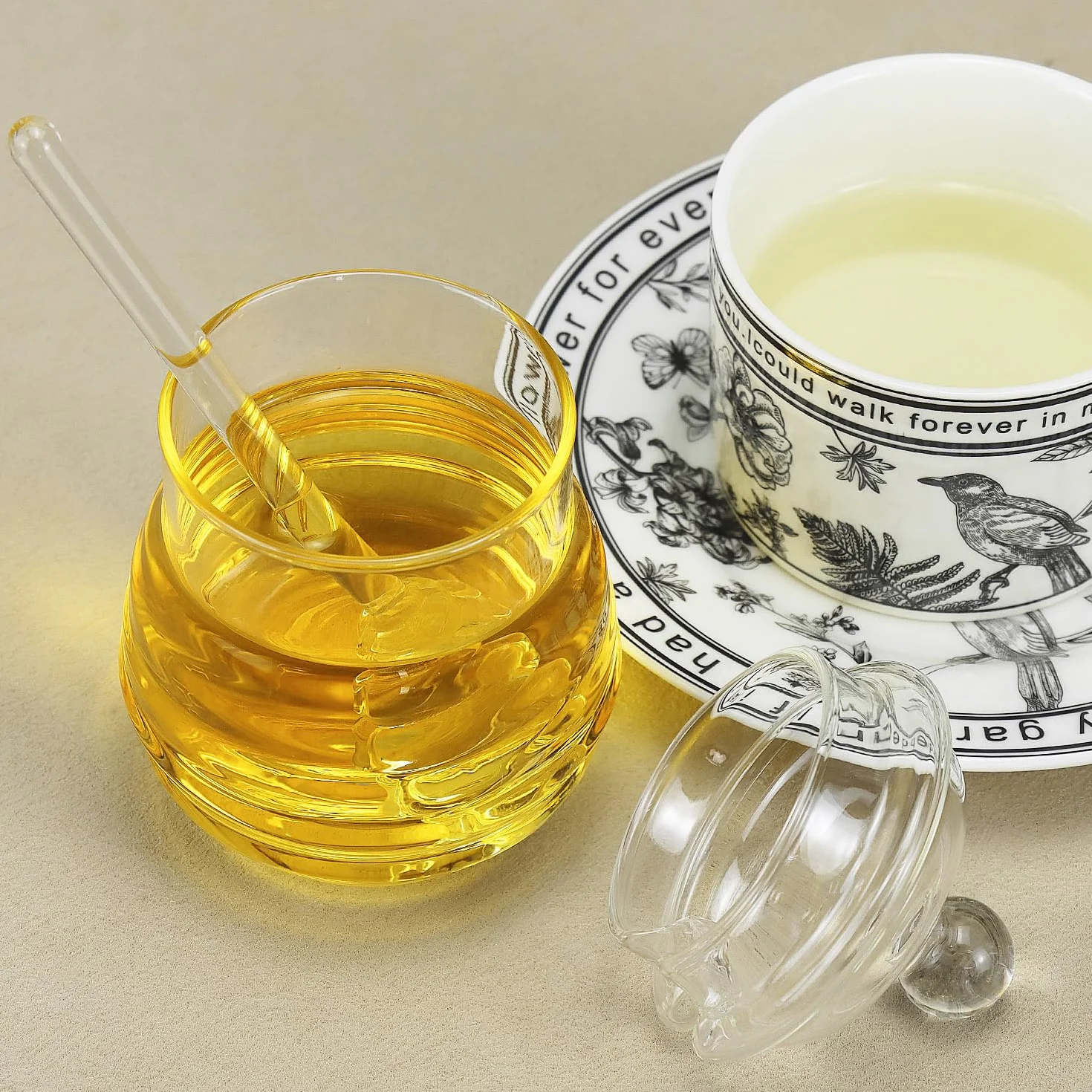 QWORK® Słoiki na miód 300 ml z pokrywką, słoik na miód z łyżeczką do miodu, do domu, na imprezy kuchenne