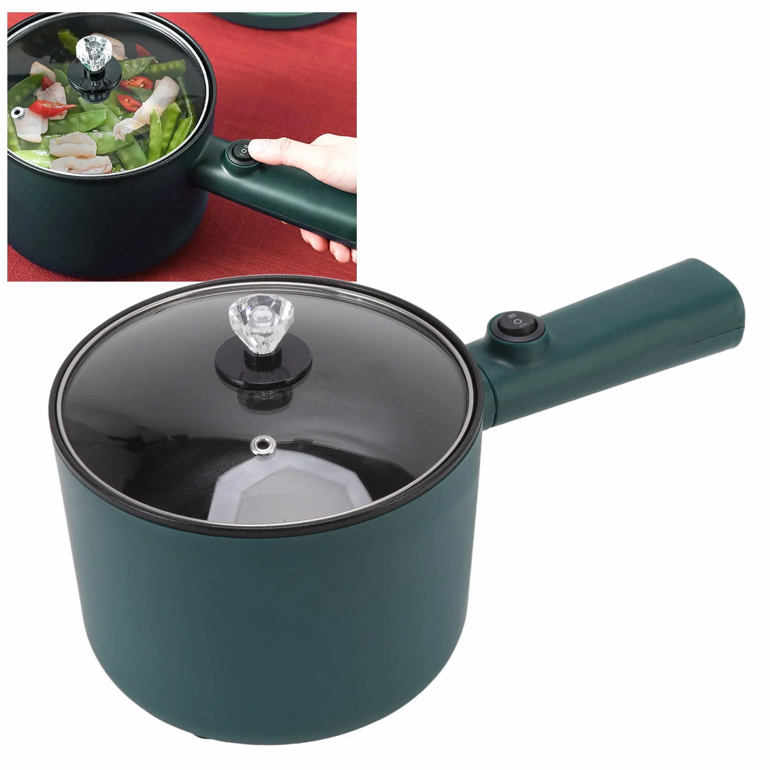 Hotpot Elektryczny Garnek do Gotowania, 1.8L Multicooker z D?ug? R?czk? i Pokrywk?, 180W, do Makaronu i Potraw, Idealny dla Student¨®w, 220V