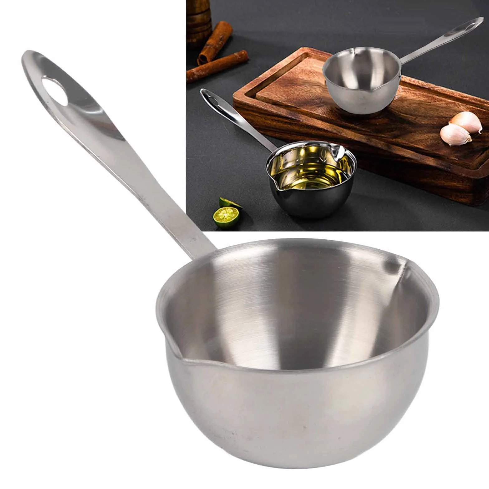 Podgrzewacz do Masła ze Stali Nierdzewnej, Mini Rondel z Dziobkami do Nalewania, Dno Indukcyjne, Idealne do Topienia Czekolady, Podgrzewania Zupy z kawą i herbatą (300ML)