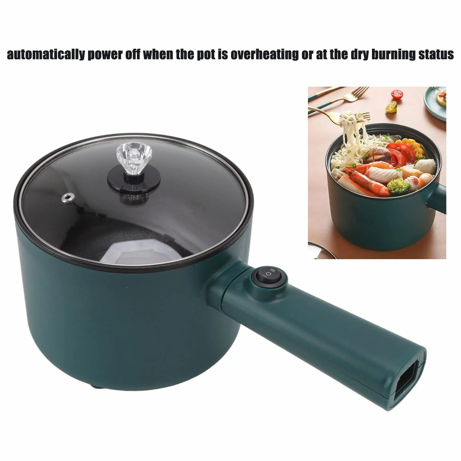 Hotpot Elektryczny Garnek do Gotowania, 1.8L Multicooker z D?ug? R?czk? i Pokrywk?, 180W, do Makaronu i Potraw, Idealny dla Student¨®w, 220V