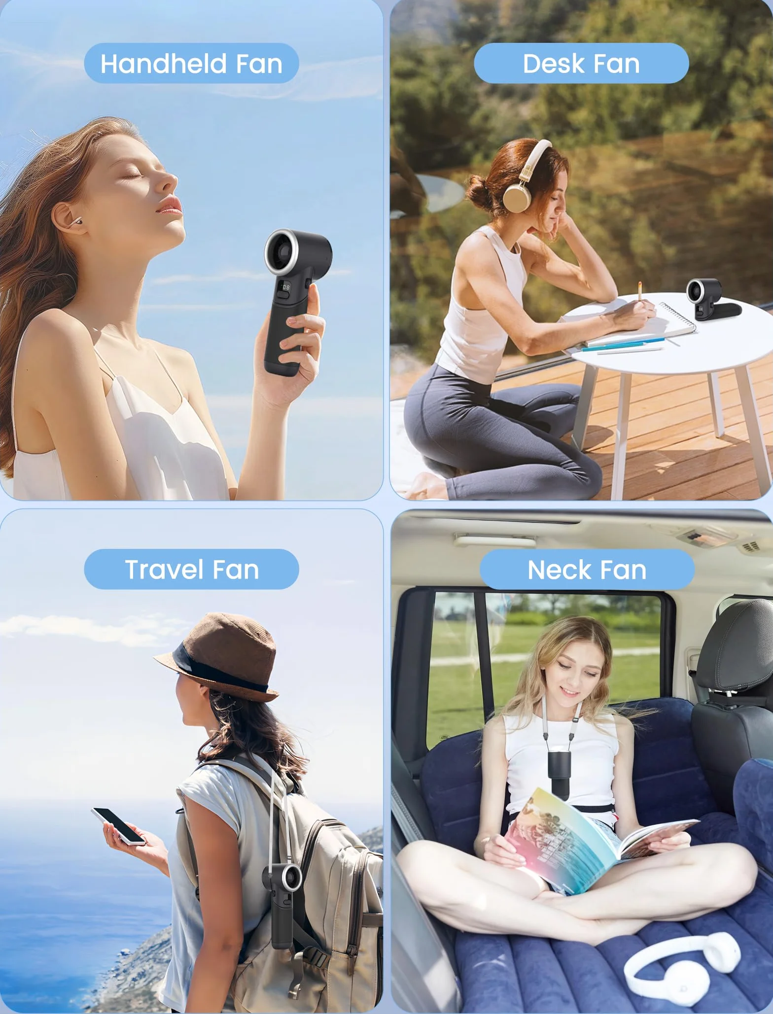 MERTTURM Ręczny wentylator turbo [11H Standby], osobisty wentylator USB, składany wentylator z 5 prędkościami, przenośny mini wentylator ręczny, wskaźnik baterii, biurko/na zewnątrz/prezent - czarny