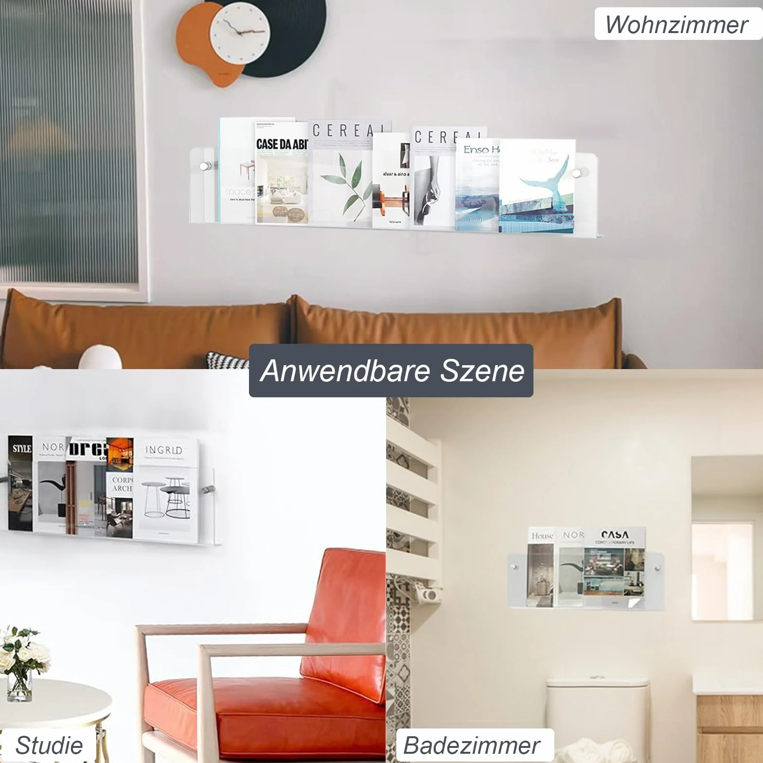 Instalacja klejenia lub wiercenia ścian regałów magazynowych,80cm przezroczysty akrylowy stojak na gazety z kołkami wkrętami samoprzylepnymi, Nowoczesna ścianka na czasopisma do łazienki