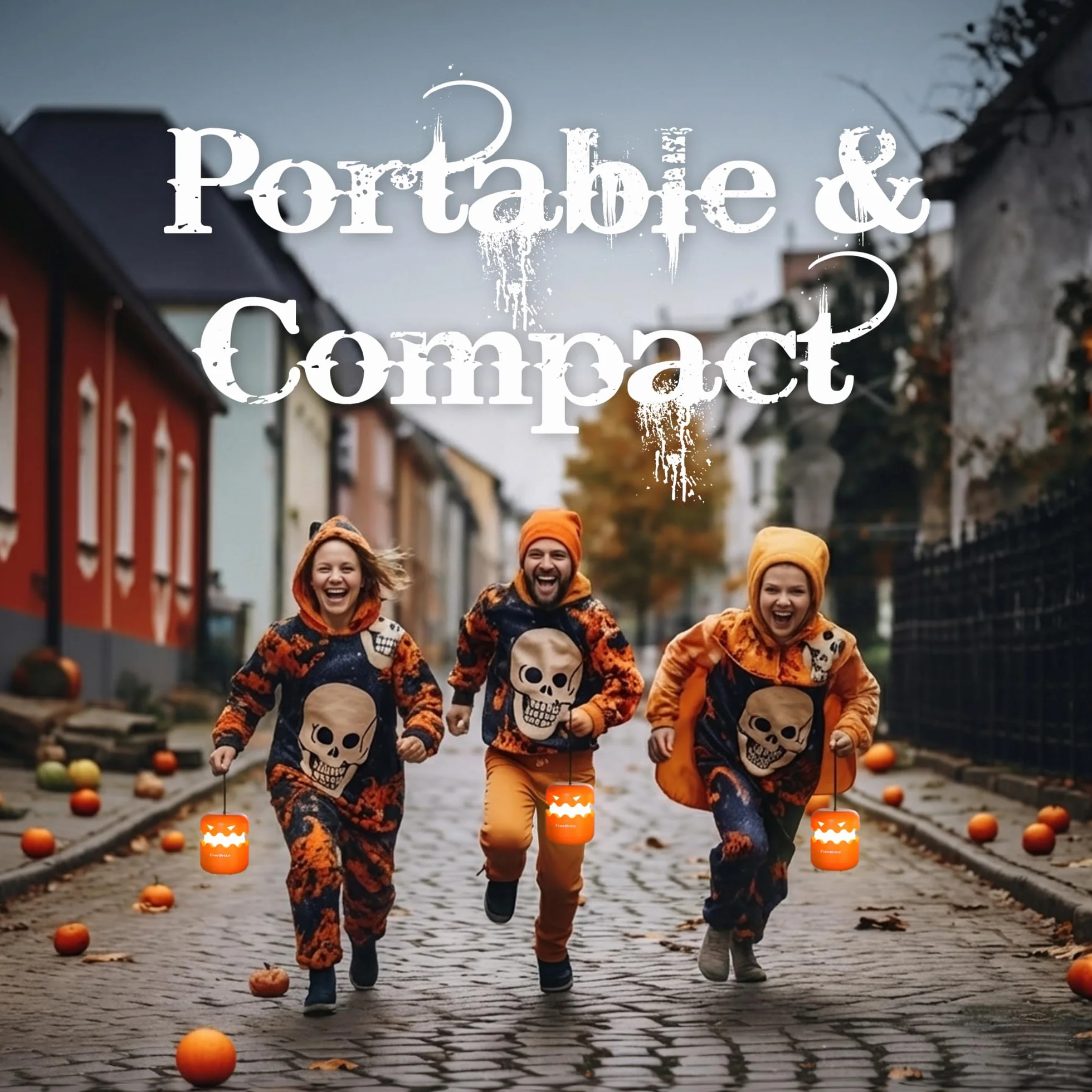 EverBrite Halloween Pumpkin Lantern 3 Pack, Collapsible Jack O Lantern with Lanyard, Battery Included for Party Decoration