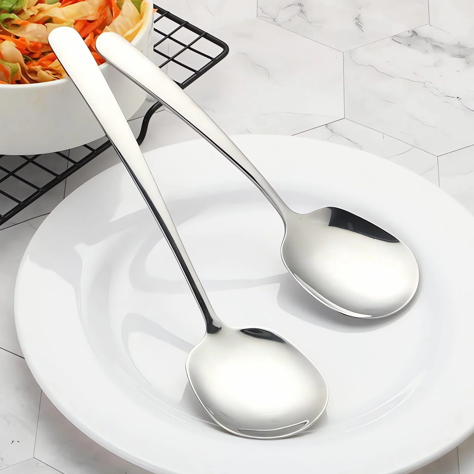 Ffel do serwowania ze stali nierdzewnej, duży pojemnik do serwowania LöFfel, z długimi uchwytami, pojemnik do serwowania posiłków z długimi uchwytami, łyżka do serwowania z długimi uchwytami, felga do jedzenia, do domu, do restauracji hotelowych