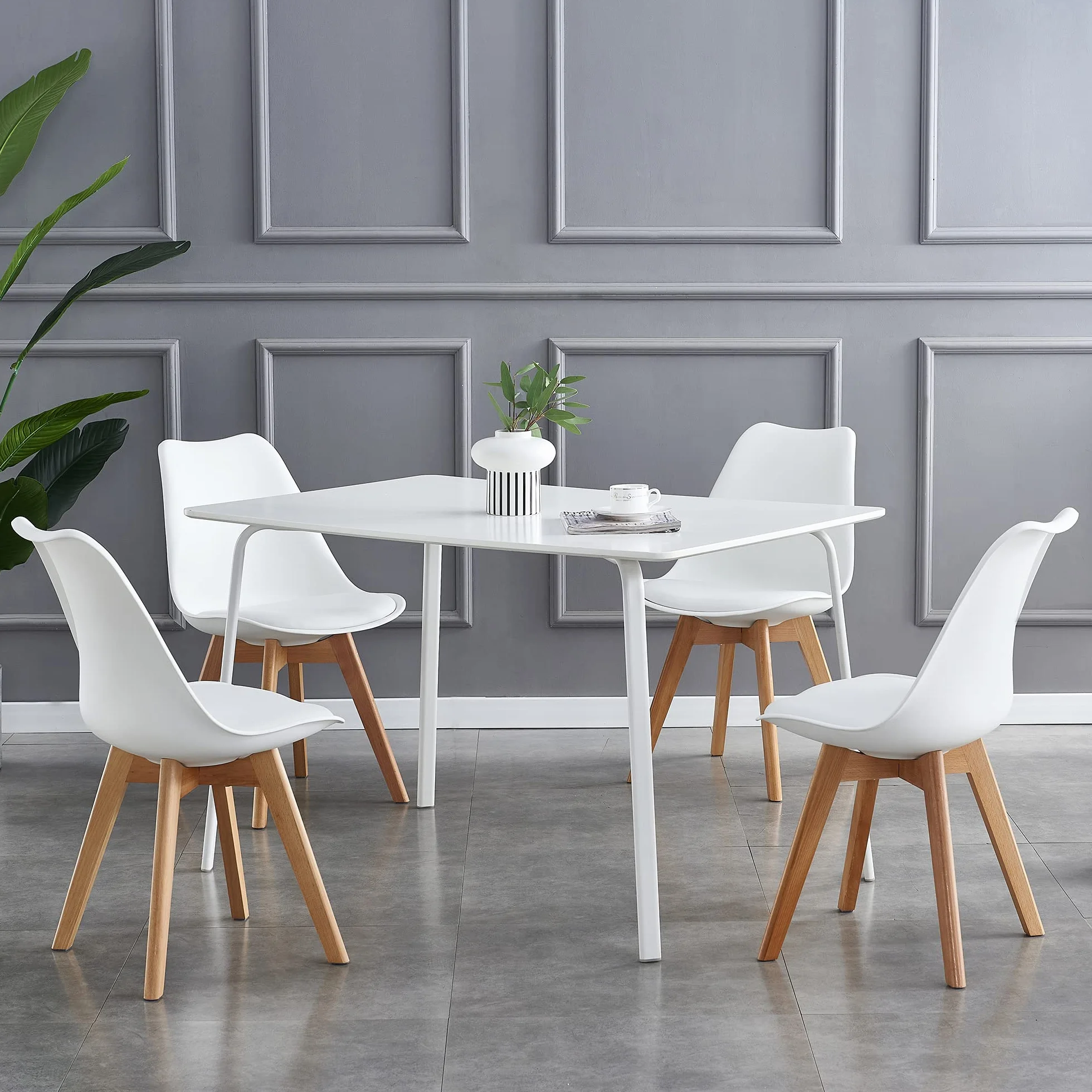 mcc direct Zestaw 4 krzeseł do jadalni, do kuchni, biura, poczekalni, krzesło designerskie Eva (Biały)