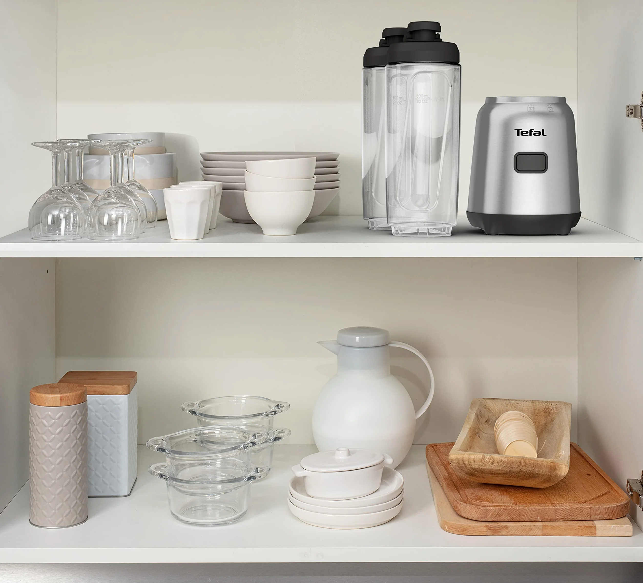Tefal Mix & Move Mini Blender Kielichowy BL15FD, moc 300 W, 2 butelki To-Go, kompaktowa konstrukcja, łatwy do czyszczenia, zdejmowane ostrza, obsługa jednym przyciskiem, srebrny/czarny