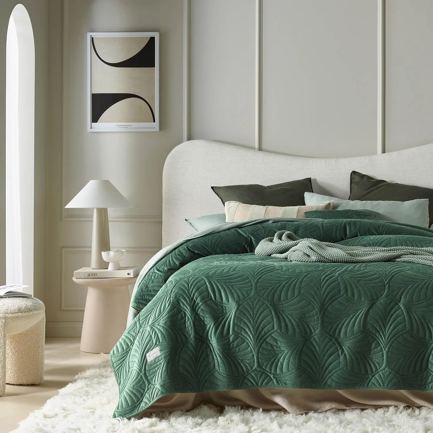 ROOM99 Feel Elegancki, nowoczesny blat łóżka 200 x 220 cm, dla 2 osób, idealny jako narzuta na sofę lub aksamitna narzuta na łóżko ciemnozielony