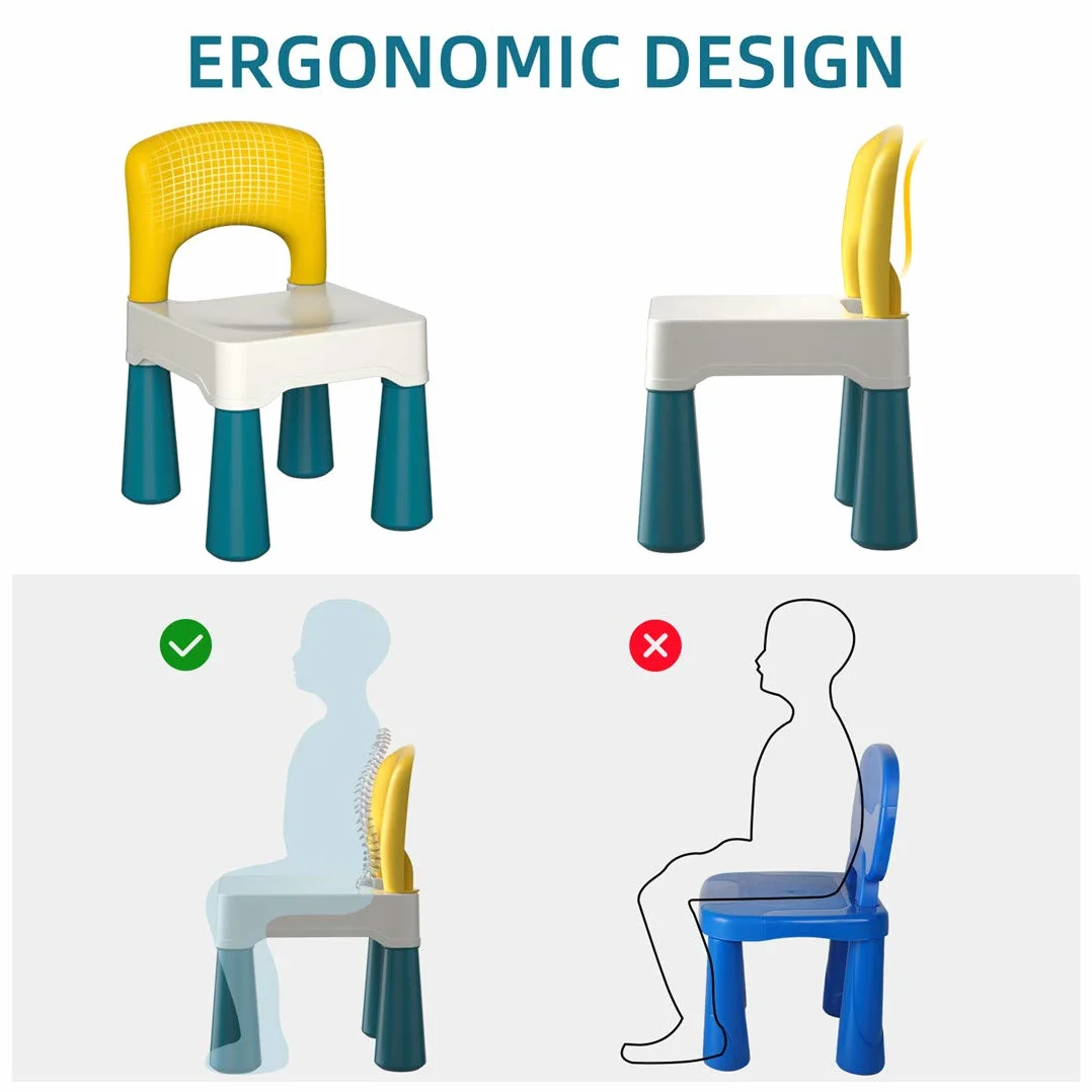 burgkidz Krzesło dziecięce, plastikowe krzesło dla malucha z ulepszonym ergonomicznym oparciem dla dzieci, pasuje do stołu z klocków, odpowiednie dla chłopców i dziewcząt do siedzenia, makaronik